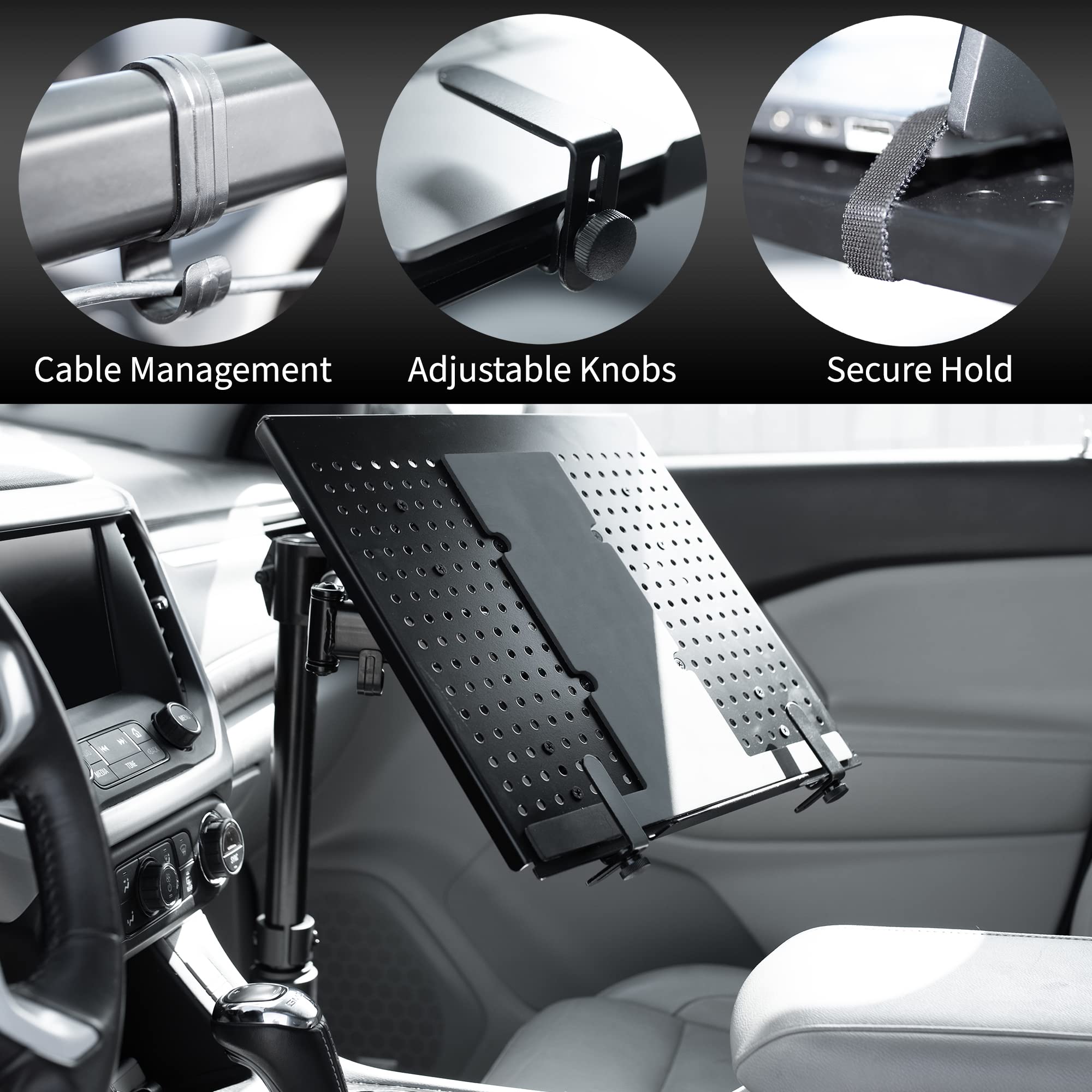 VIVO Single Laptop Car Mount Holder - Fully Adjustable Extension Notebook Stand for Trucks, Vans & SUVs with Articulation & Height Adjustment (Black, MOUNT-CAR01) - Perfect for Work on the Go, Road Trips & Mobile Office Setup