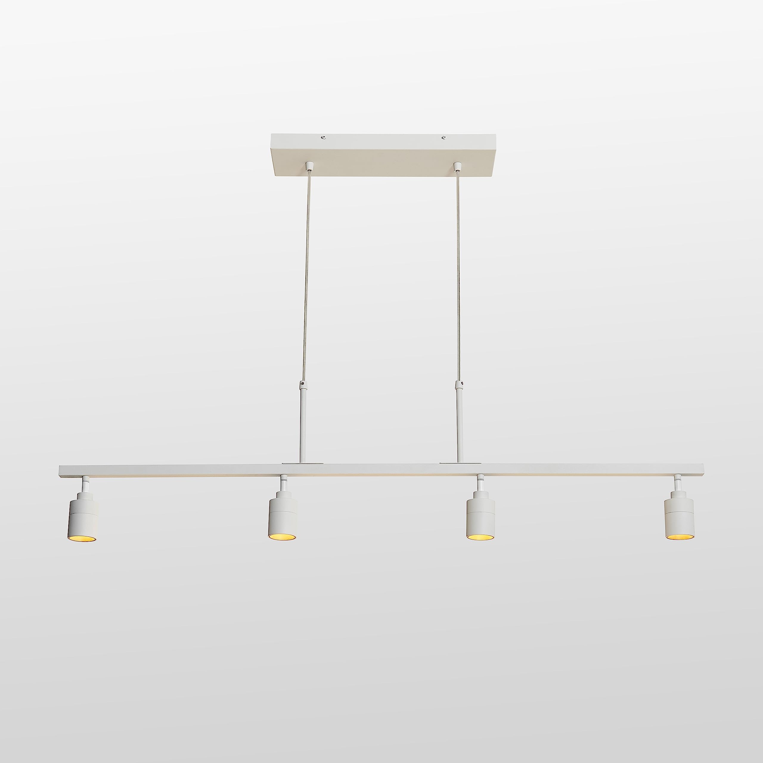 Shura 4-Light White LED Track Light Pendant with Rotatable Spotlight Heads - 3000K Warm White, 1960 Lumens - Modern Hanging Ceiling Fixture for Kitchen, Dining Room, Retail Stores and Gallery Lighting