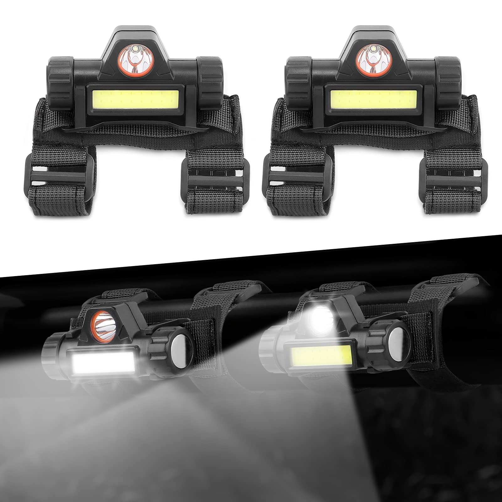 Waterproof UTV Dome Light Roll Bar LED Light for 1.5-2.0 inch Roll Bars - Fits Polaris RZR, ATV, Truck, Boat & Off-Road Vehicles - Interior Lighting for Night Rides, Camping & Marine Use (Black, 2-Pack)
