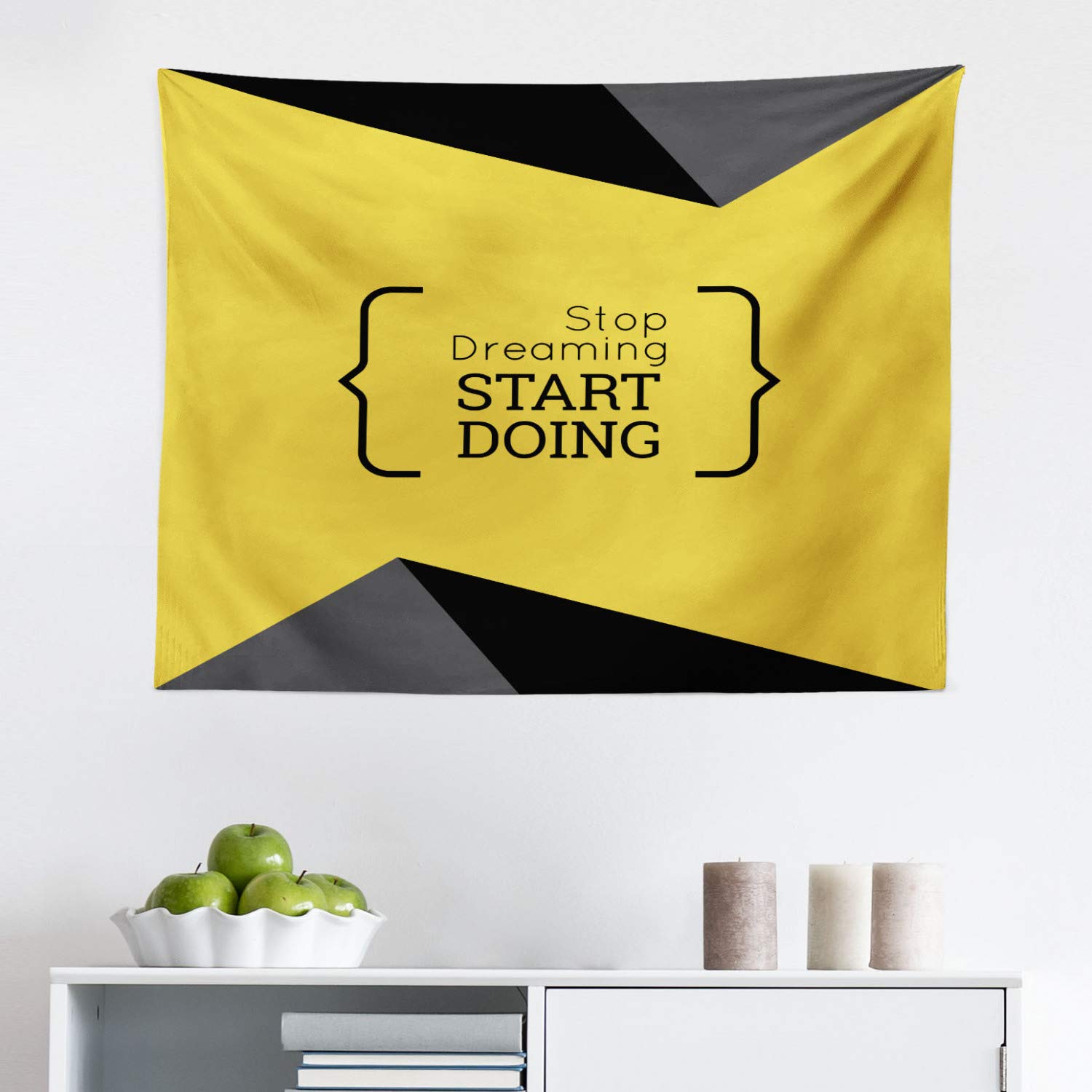 Ambesonne Black Yellow Geometric Tapestry - Bedroom & Living Room Decor