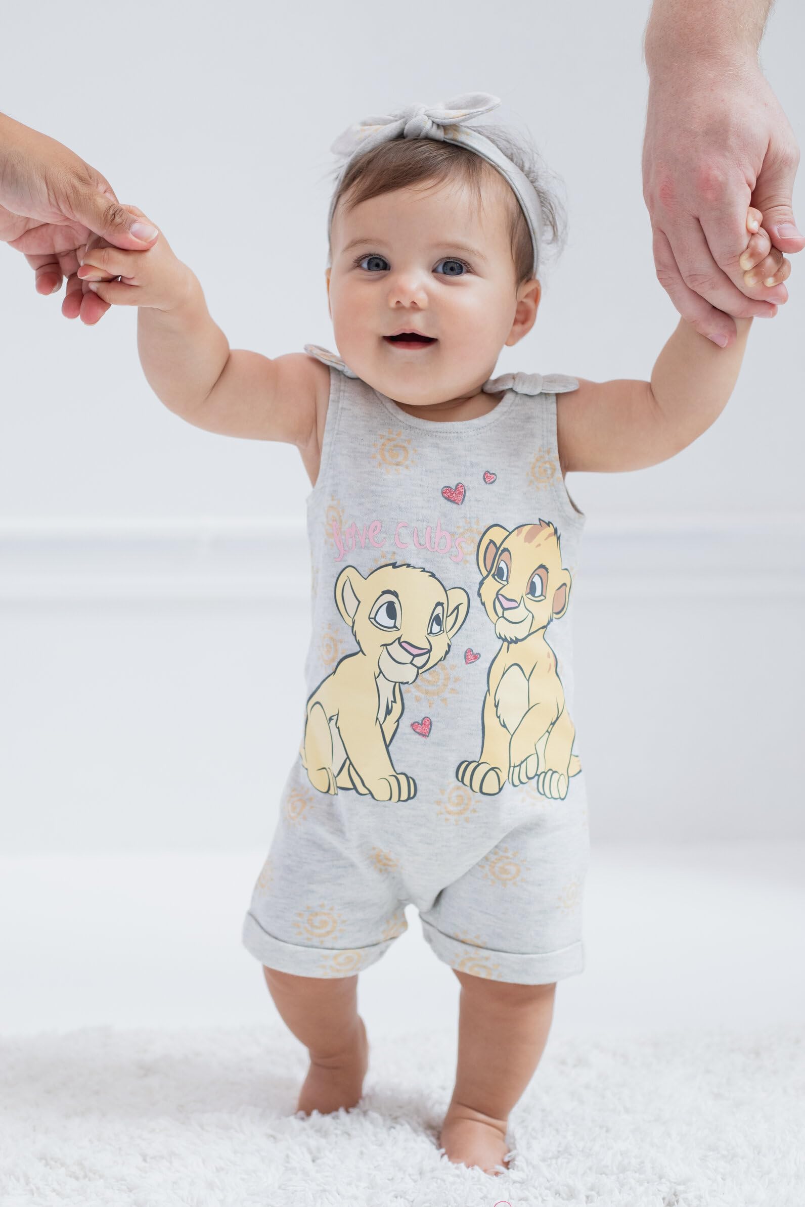 Disney Baby Minnie Mouse Winnie the Pooh Lion King Lilo & Stitch Simba Romper Outfit with Matching Headband Set - Newborn to Toddler (0-24 Months) - Perfect for Photo Shoots, Birthday Parties, and Disney Theme Events