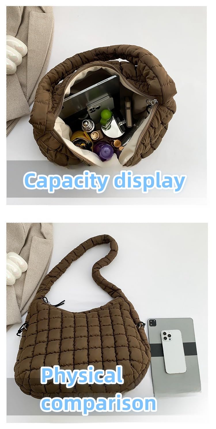 Quilted Puffer Tote Bag for Women - Trendy Crossbody Shoulder Handbag Purse, Small Cute Lightweight Large Capacity - Perfect for Work, Travel & Daily Use