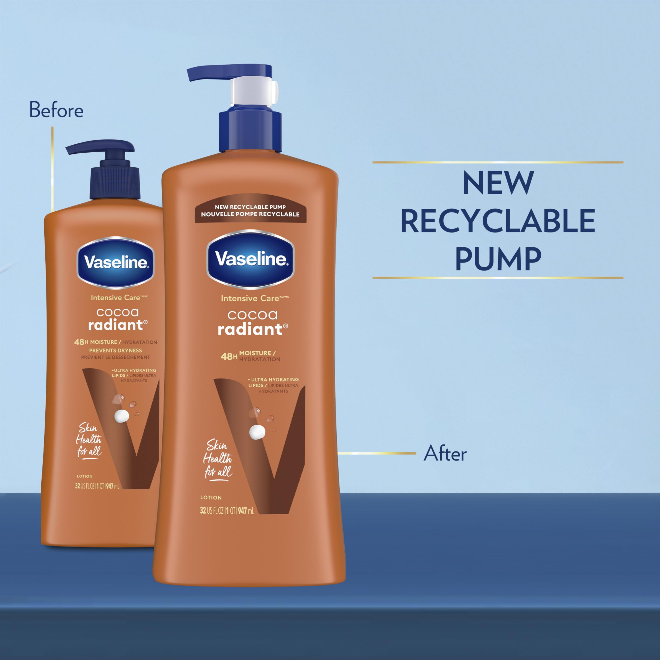 Vaseline Intensive Care Cocoa Radiant Body Lotion for Dry Skin - Ultra Hydrating with Pure Cocoa Butter & Lipids - Long Lasting Moisture & Glow - 32oz - Perfect for Daily Skincare & Winter Dryness Relief