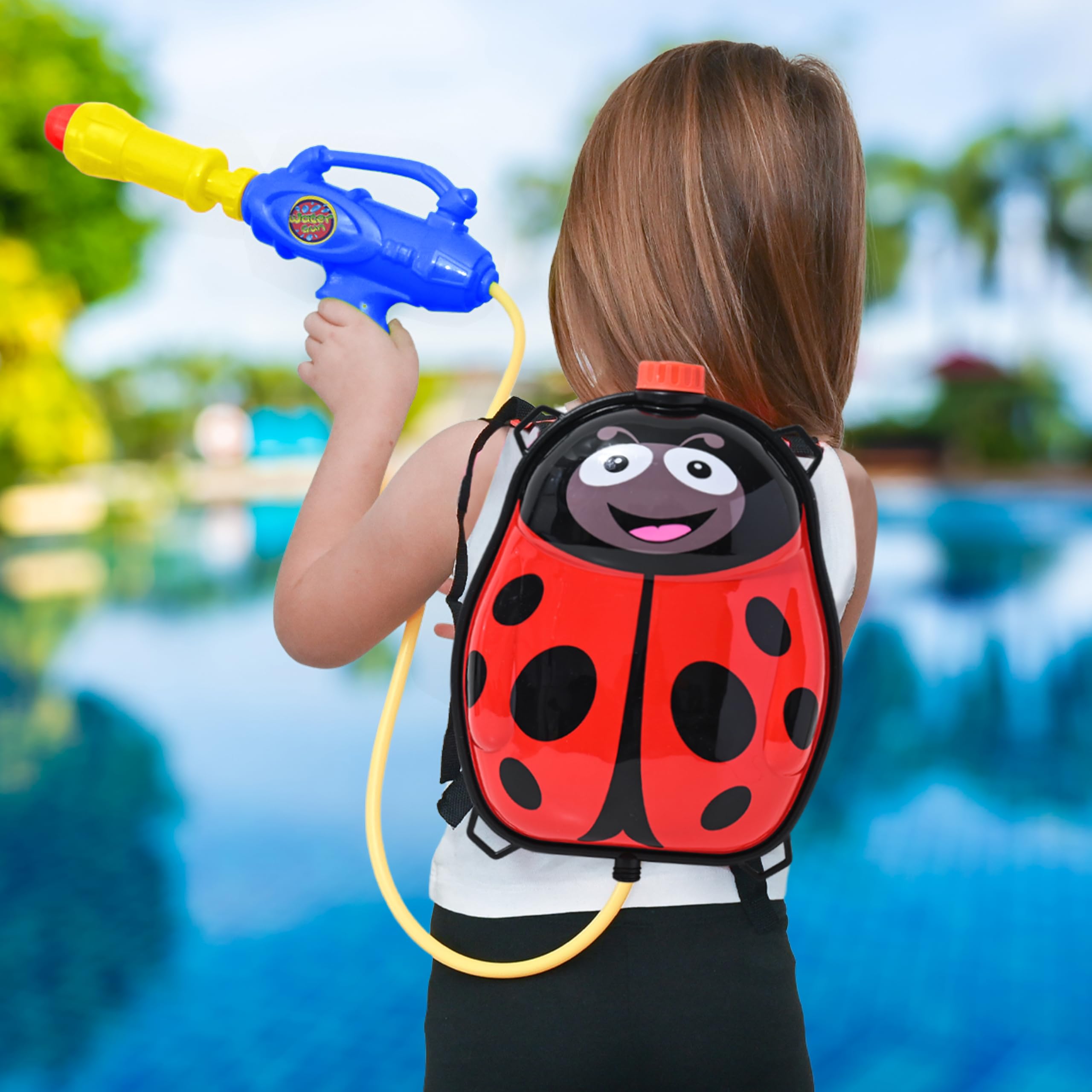 Toyrifik Water Gun Backpack - Kids Water Blaster with Tank, Ladybug Design - Outdoor Summer Pool & Beach Water Toys for Children | Perfect for Backyard Parties, Water Fights, and Summer Camp Activities