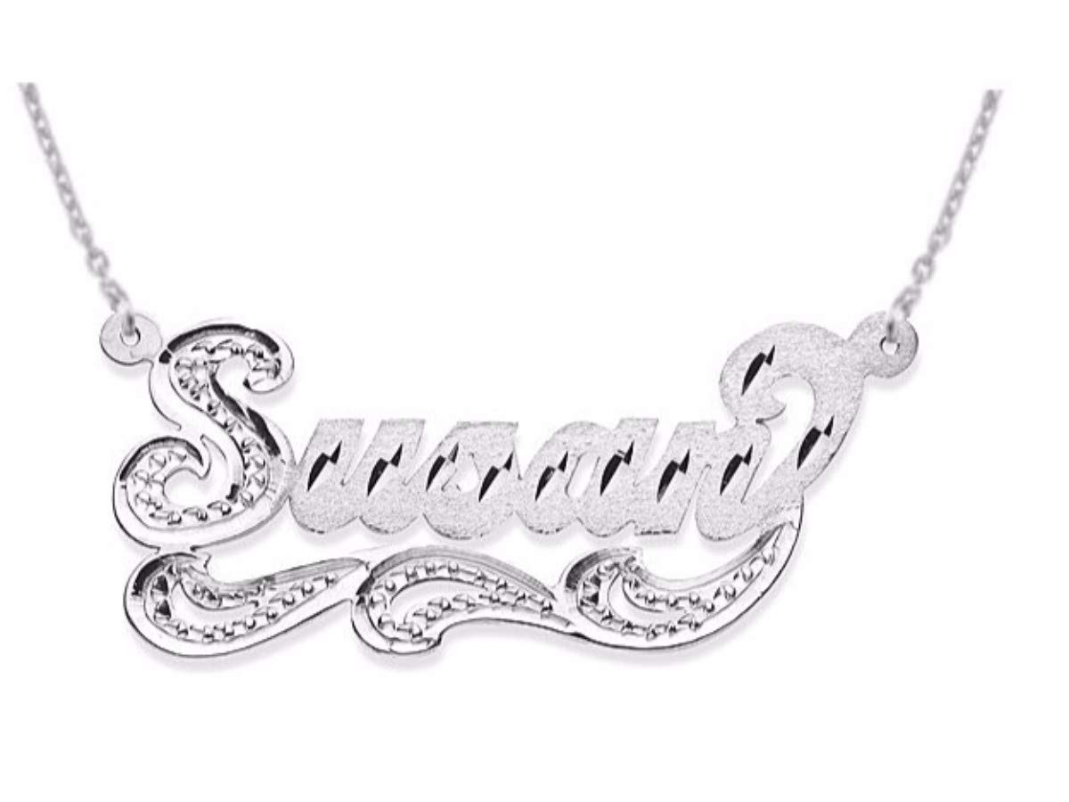 RYLOS Personalized Nameplate Necklace for Women & Men - Sterling Silver or Gold Plated, Diamond Look Satin Finish - Custom Made to Order Jewelry for Gifts, Anniversaries & Special Occasions