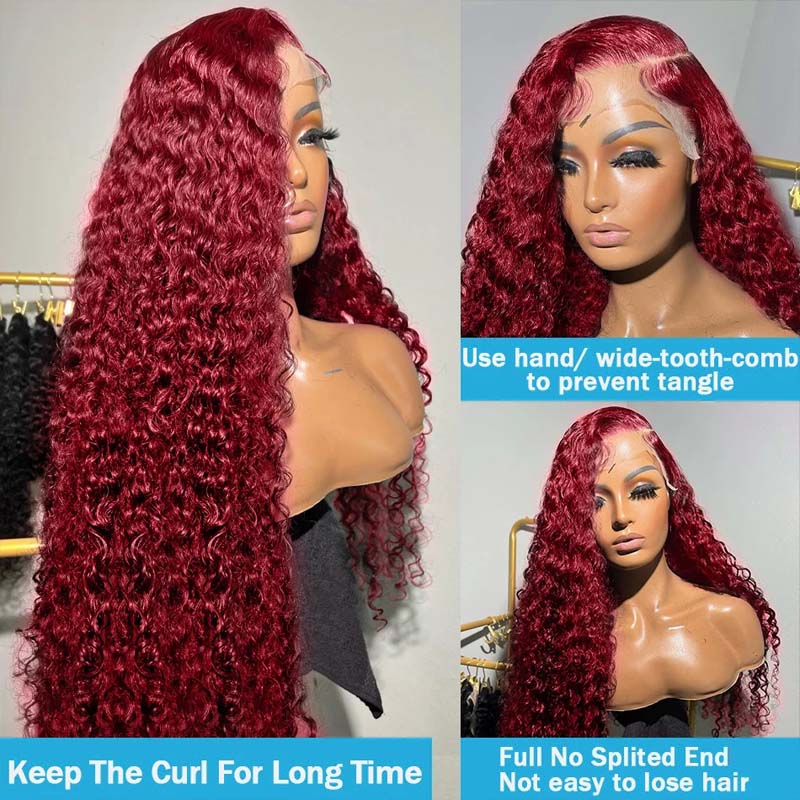 **28inch Pre-Colored Human Hair Curly Wig - Burgundy/Brown/Highlight 13x4 Lace Frontal Wig | Natural Look & Heat Resistant | Perfect for Cosplay, Parties & Daily Wear**
