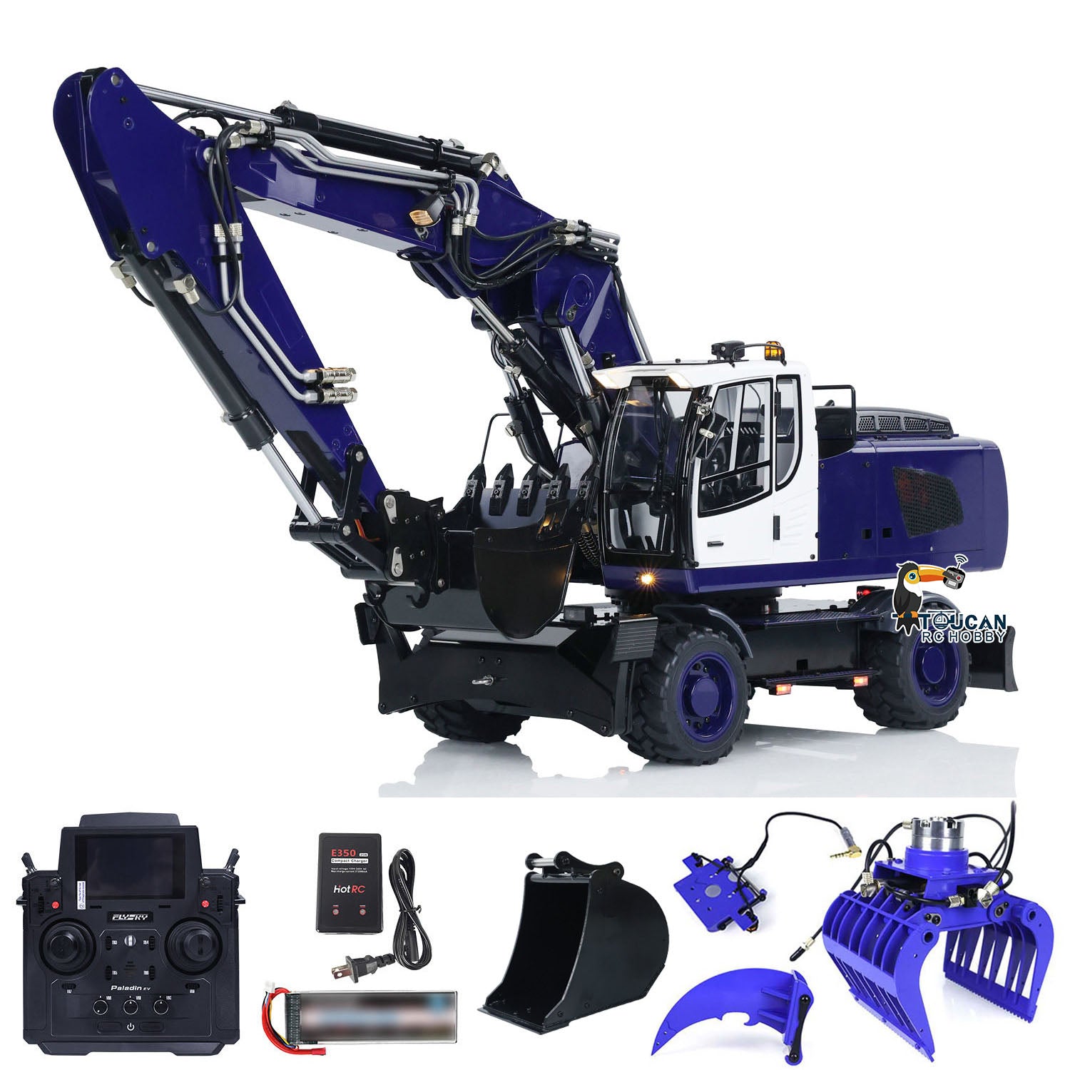1/14 Scale Metal R946 RC Hydraulic Excavator Toy - Remote Controlled Construction Digger with Grab Ripper & FlySky PL18EV Controller - Realistic Simulation Model for Kids & Adults - Perfect for DIY Projects, Construction Play & Collectors