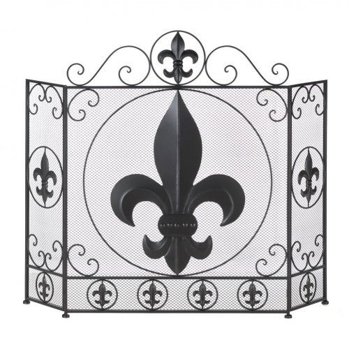 Fleur-De-Lis Wrought Iron Fireplace Screen - Decorative Fireplace Guard for Home Safety & Elegant Living Room Decor - Perfect for Fireplace Protection & French Country Style Interiors