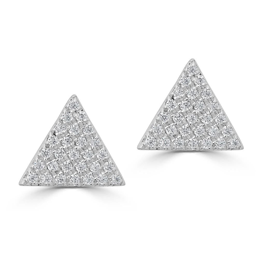 14KT Gold 0.20 CTW Diamond Pavé Triangle Stud Earrings for Women - Elegant Everyday Jewelry & Special Occasion Gift