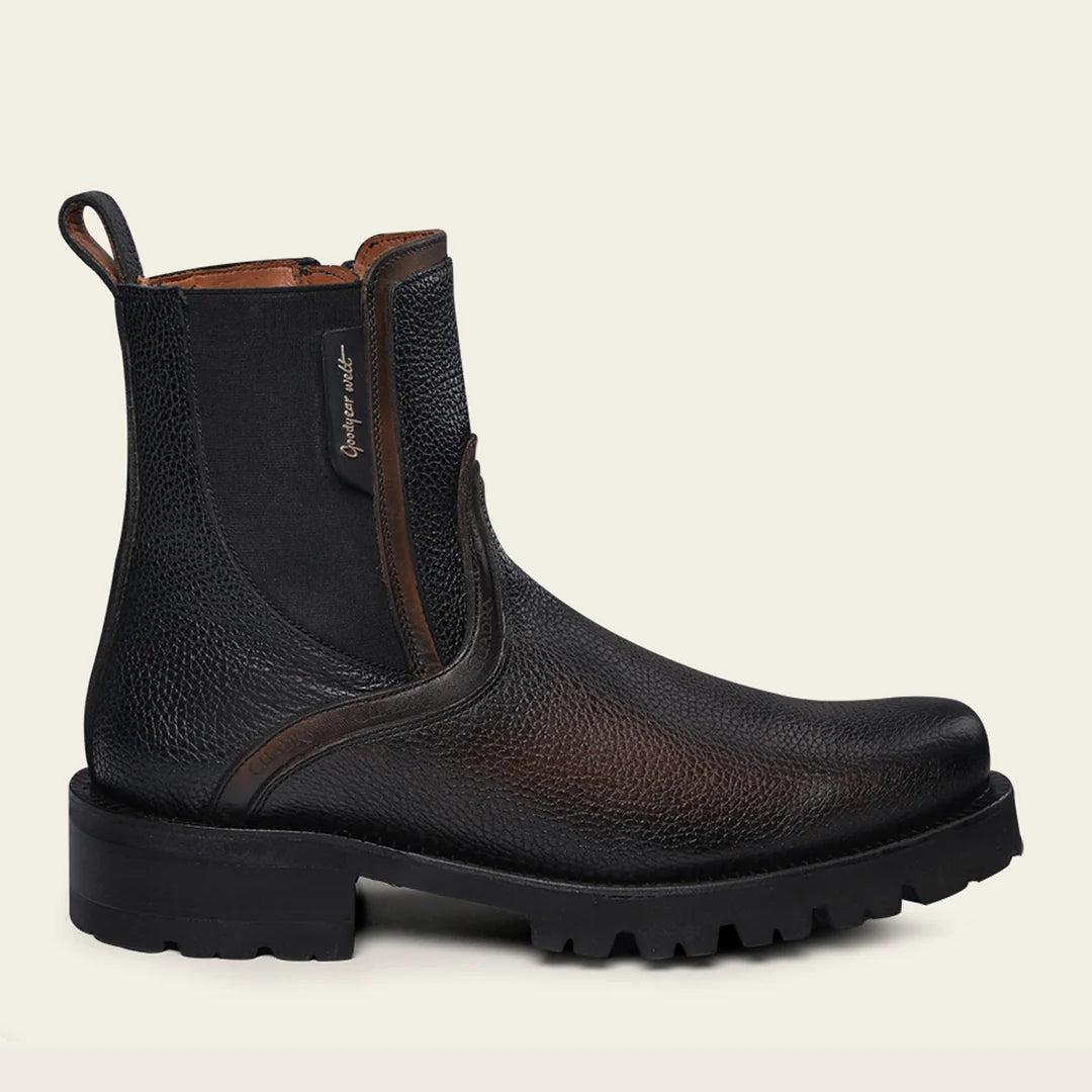 4D22RS Men's Black Leather Casual Ankle Boots with Zipper - Stylish & Comfortable for Everyday Wear, Outdoor Walking & Date Nights