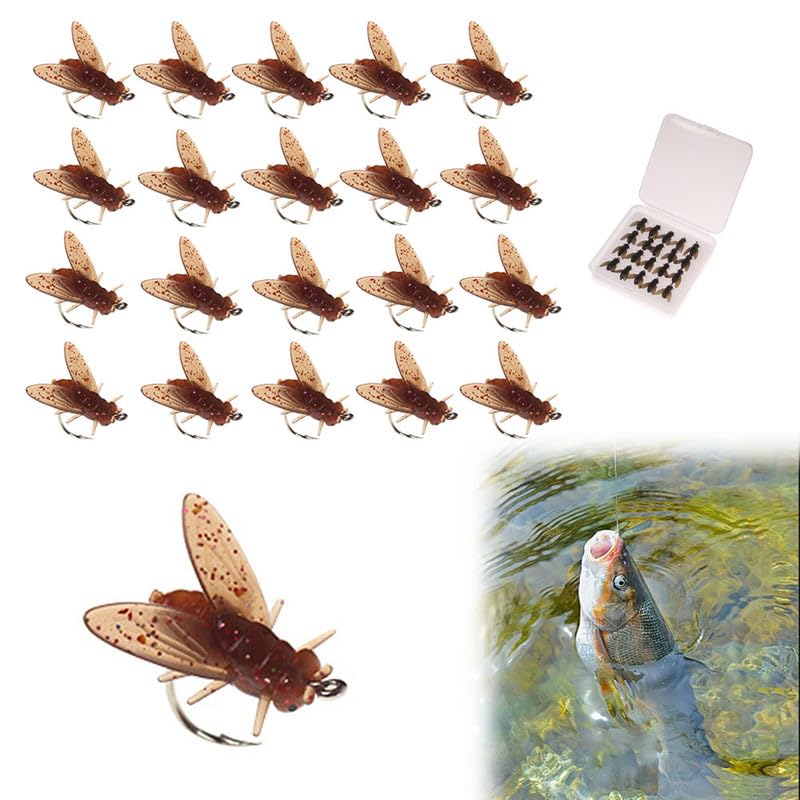 2024 Upgraded Bionic Fly Fishing Lures Kit - 20PCS Artificial Soft Bait Hooks with Fish Attractant for Bass, Trout & Salmon Fishing | Perfect for Freshwater Streams, Lakes and Professional Fly Fishing Tournaments (Blue)