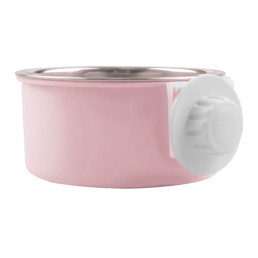 TEHAUX Stainless Steel Hanging Pet Bowl - 1pc Dog & Cat Food Water Feeder for Cage, Coop, Kennel | Durable Pet Water Dispenser & Food Container | Perfect for Travel, Camping & Home Use (Pink)