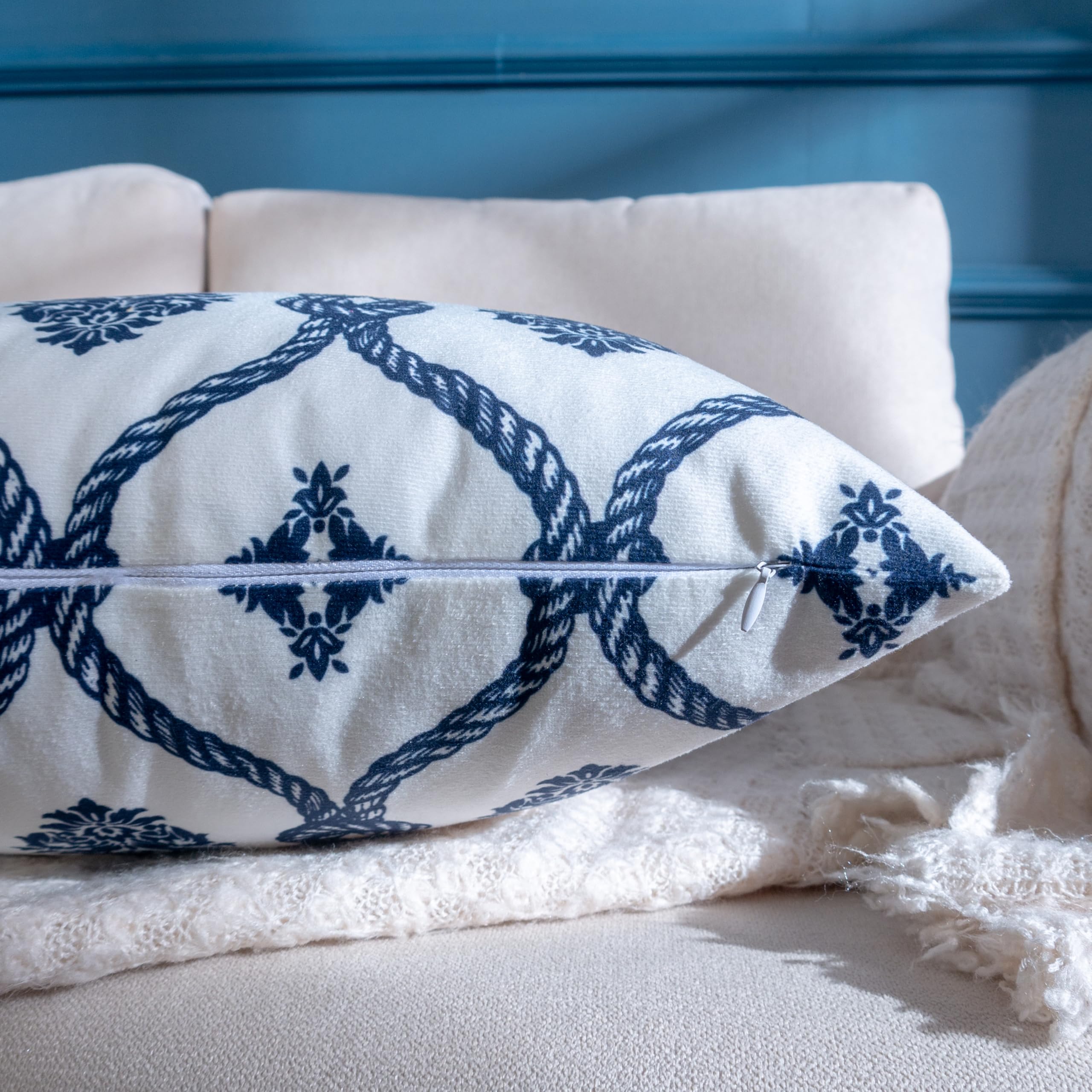 Navy Blue Plush Throw Pillow Covers 20x20 Inches - Soft Modern Boho Farmhouse Decor, Set of 2 for Sofa, Living Room, Bed & Couch - Perfect for Spring Refresh & Cozy Home Accents