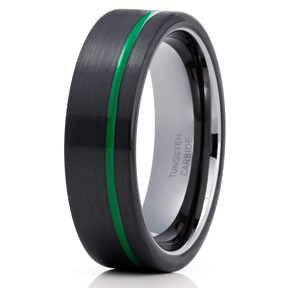 Green Tungsten Wedding Band for Men & Women - 6mm Gunmetal Tungsten Ring, Comfort Fit Anniversary & Engagement Ring - Perfect for Weddings, Proposals & Special Occasions