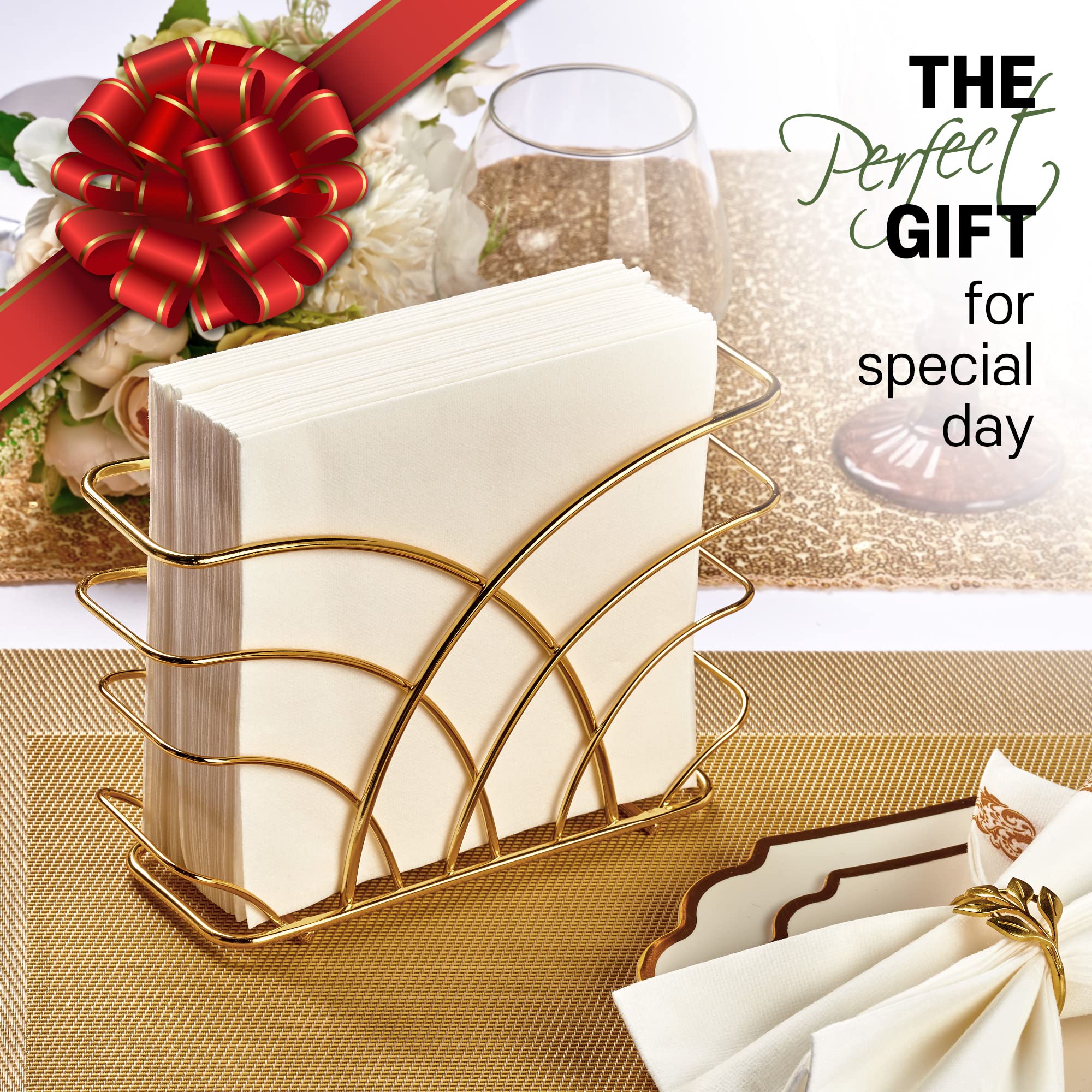Luxurious Gold Metal Napkin Holder for Dining Table - Elegant Kitchen & Home Decor Accessories | Perfect for Modern Dining Room, Wedding Table Settings & Holiday Decorations