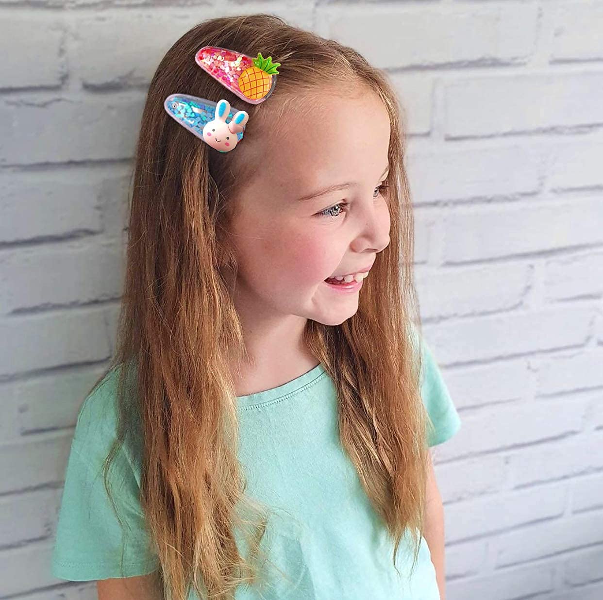 ANNACREATIONS 20-Pack Multicolor Sequins Snap Hair Clips - Transparent Fruit & Cartoon Animal Glitter Hair Accessories for Girls | Perfect for School, Parties & Everyday Styling