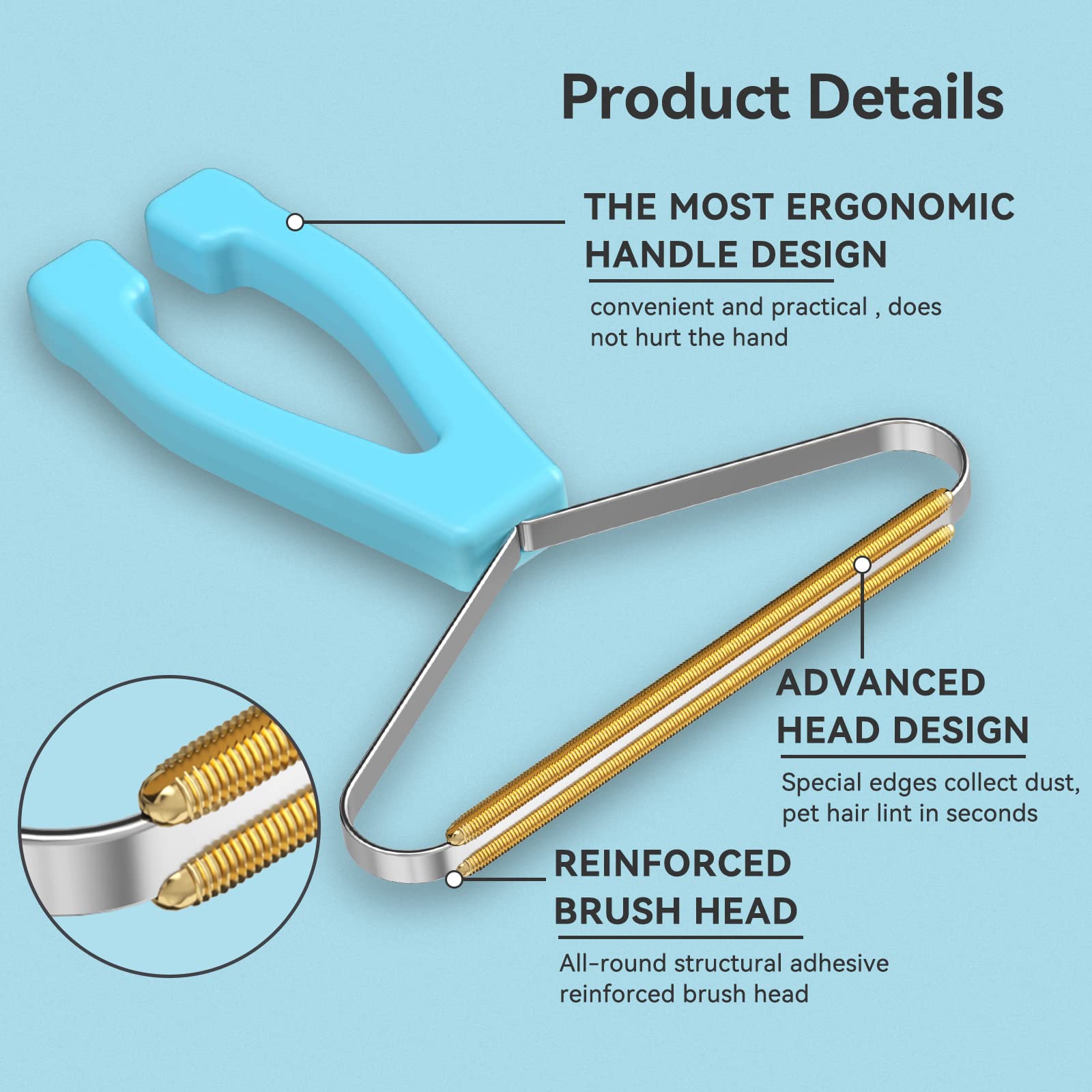Pet Hair Remover & Lint Brush for Carpets, Furniture - Blue