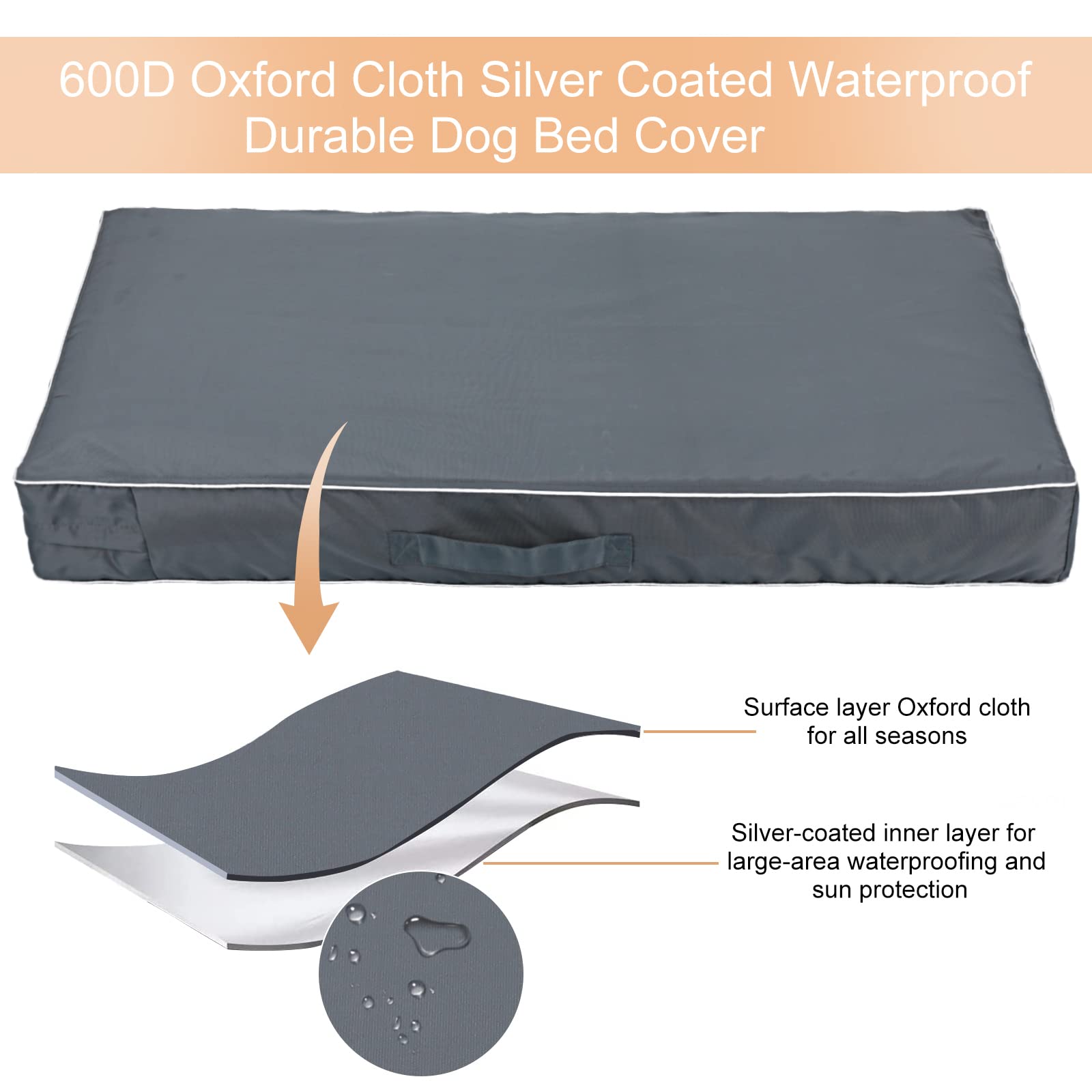 Waterproof Chinchilla Dog Bed Cover - Washable, Zippered & Fillable Replacement Cover for Large Beds (XXXX-Large, Gray) - Perfect for Indoor/Outdoor Use, Kennels & Pet Sofas