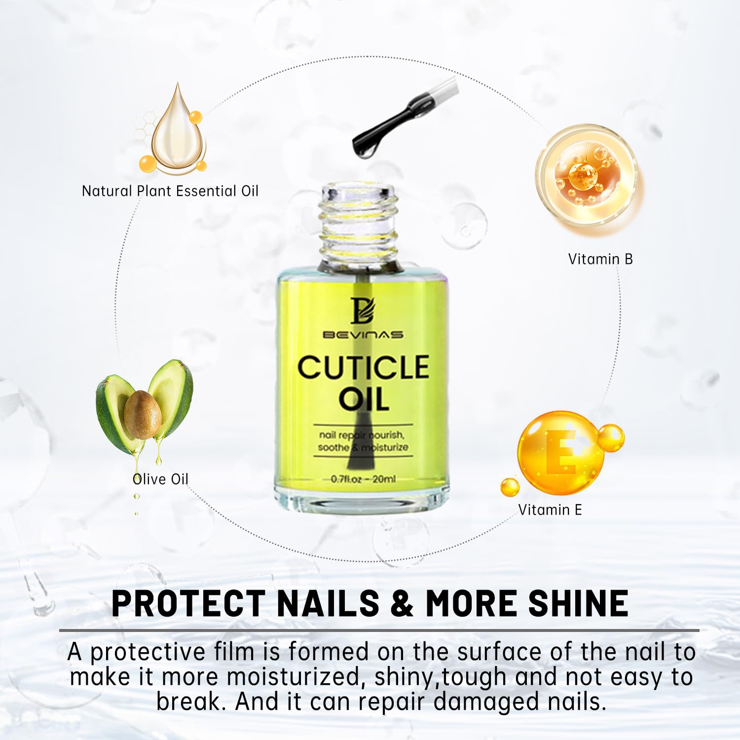 Organic Cuticle Oil for Nails - Nail & Cuticle Treatment to Repair Damaged Nails, Moisturize & Strengthen - 0.7oz | Perfect for Dry, Brittle Nails & At-Home Manicures