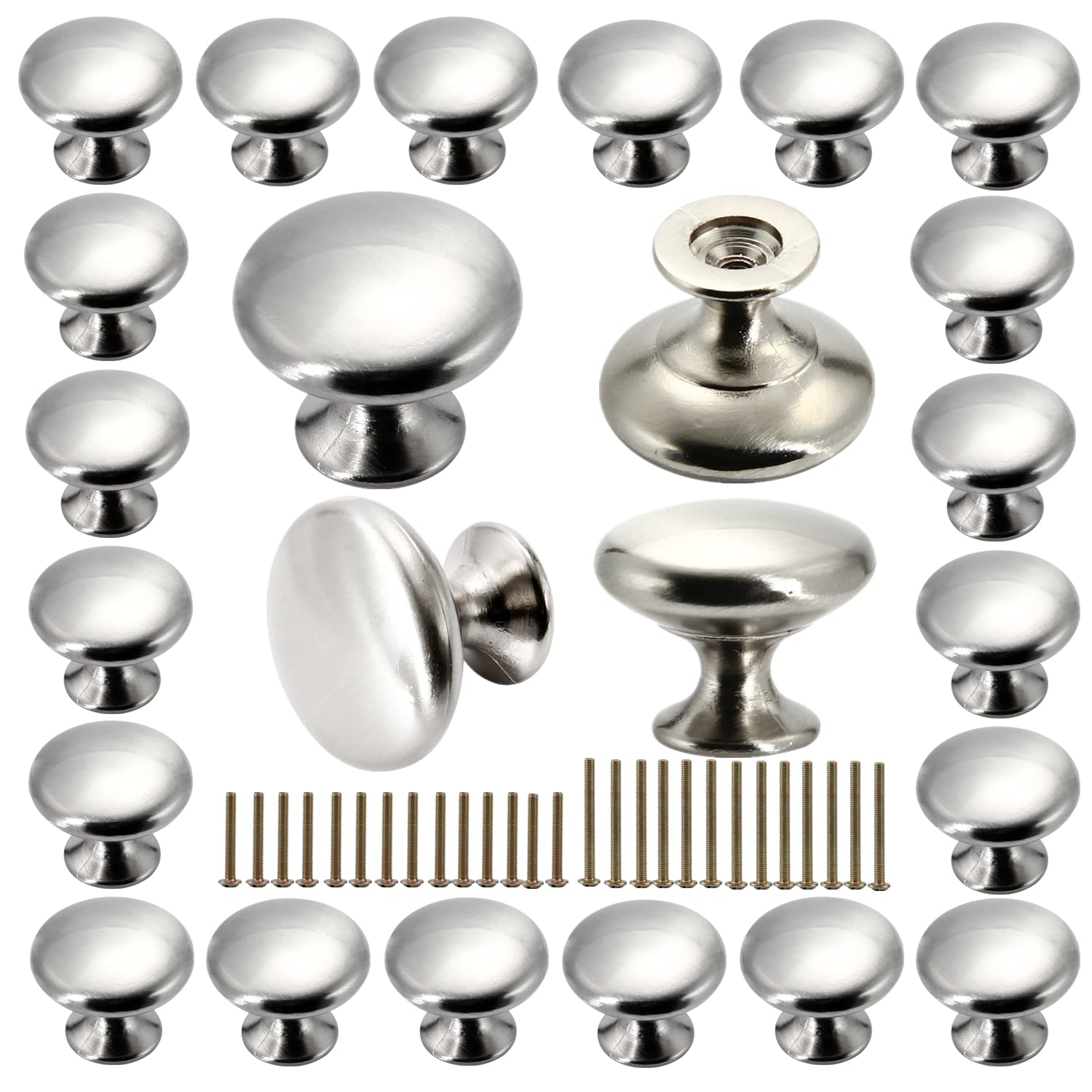 30 Pack Brushed Nickel Cabinet Knobs with Screws - Modern Dresser Drawer & Cupboard Hardware for Kitchen, Bedroom, Bathroom | Durable & Stylish Home Upgrade for Cabinets, Wardrobes & Furniture