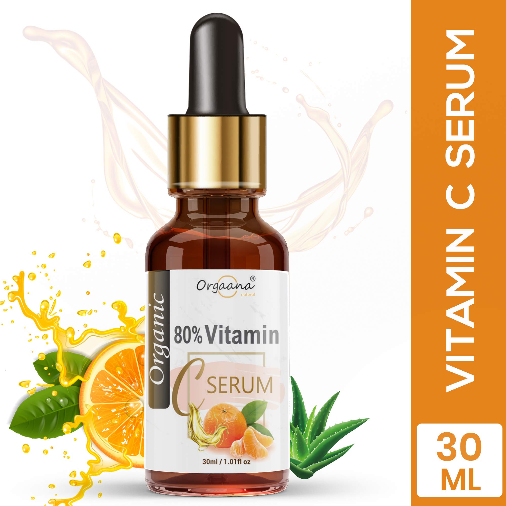 Orgaana 80% Organic Vitamin C & E Serum with Hyaluronic Acid for Face - 30ml | Brightening, Anti-Aging & Hydrating Facial Treatment for Day & Night Skincare Routine
