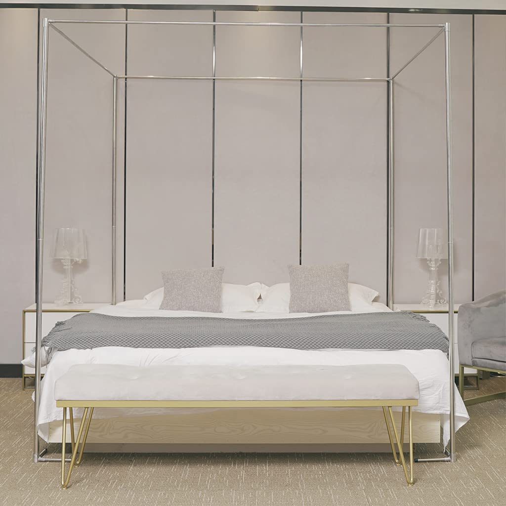 Thinken 4 Corner Stainless Steel Spiral Canopy Frame for Queen Size Bed - Mosquito Net Bracket (Silver) | Perfect for Bedroom Decor, Outdoor Camping & Boho Style Bedding