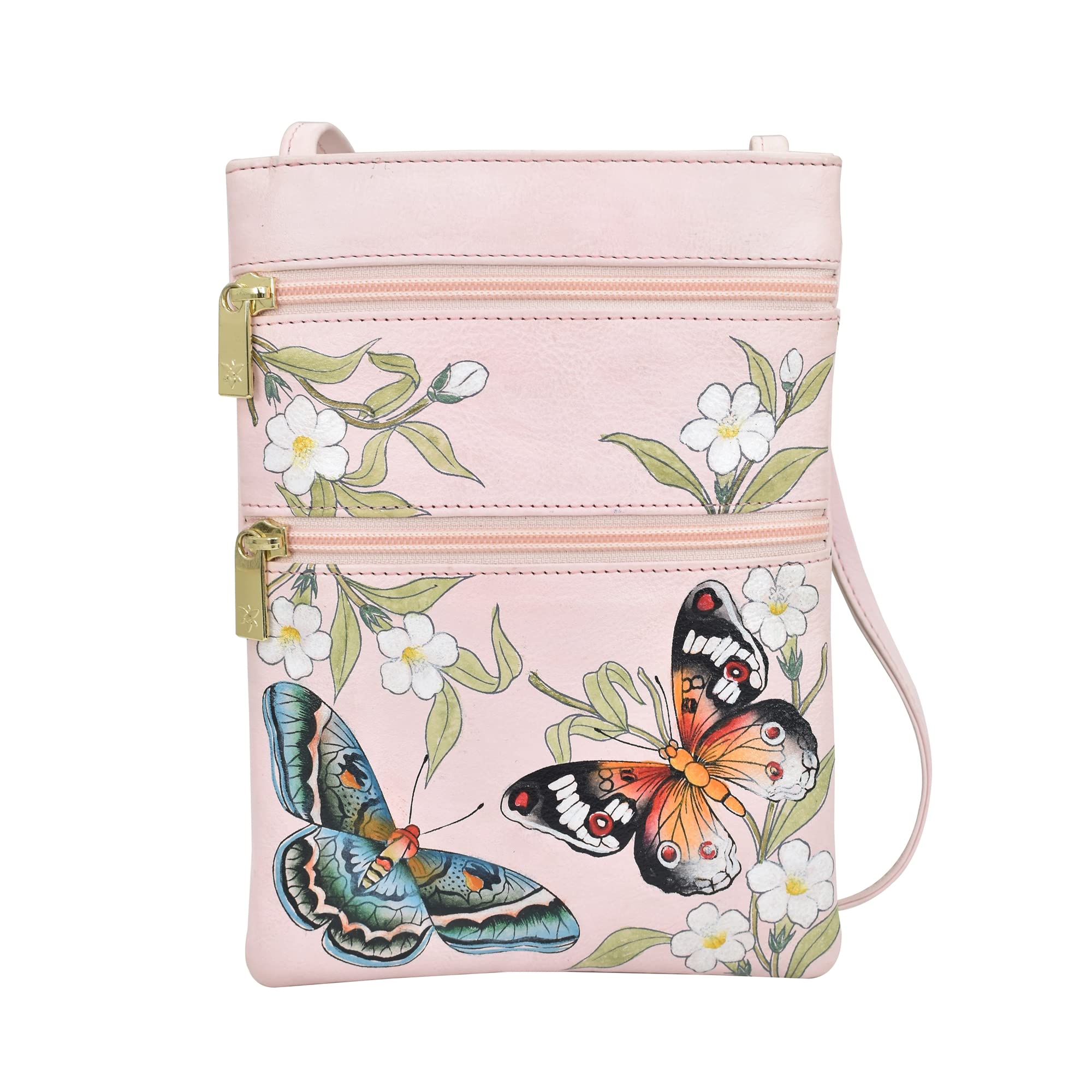 Anuschka Women's Hand Painted Genuine Leather Crossbody Bag - Mini Double Zip Travel Purse with Magnetic Closure, ID Holder & Eyeglass Case | Perfect for Everyday Use, Travel & Gift Giving