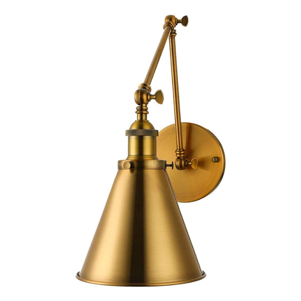Vintage Gold Industrial Wall Sconce - Adjustable Swing Arm Hardwired Wall Light with E26/E27 Base (Bulb Not Included) - Perfect for Living Room, Bedroom, Hallway & Office Lighting