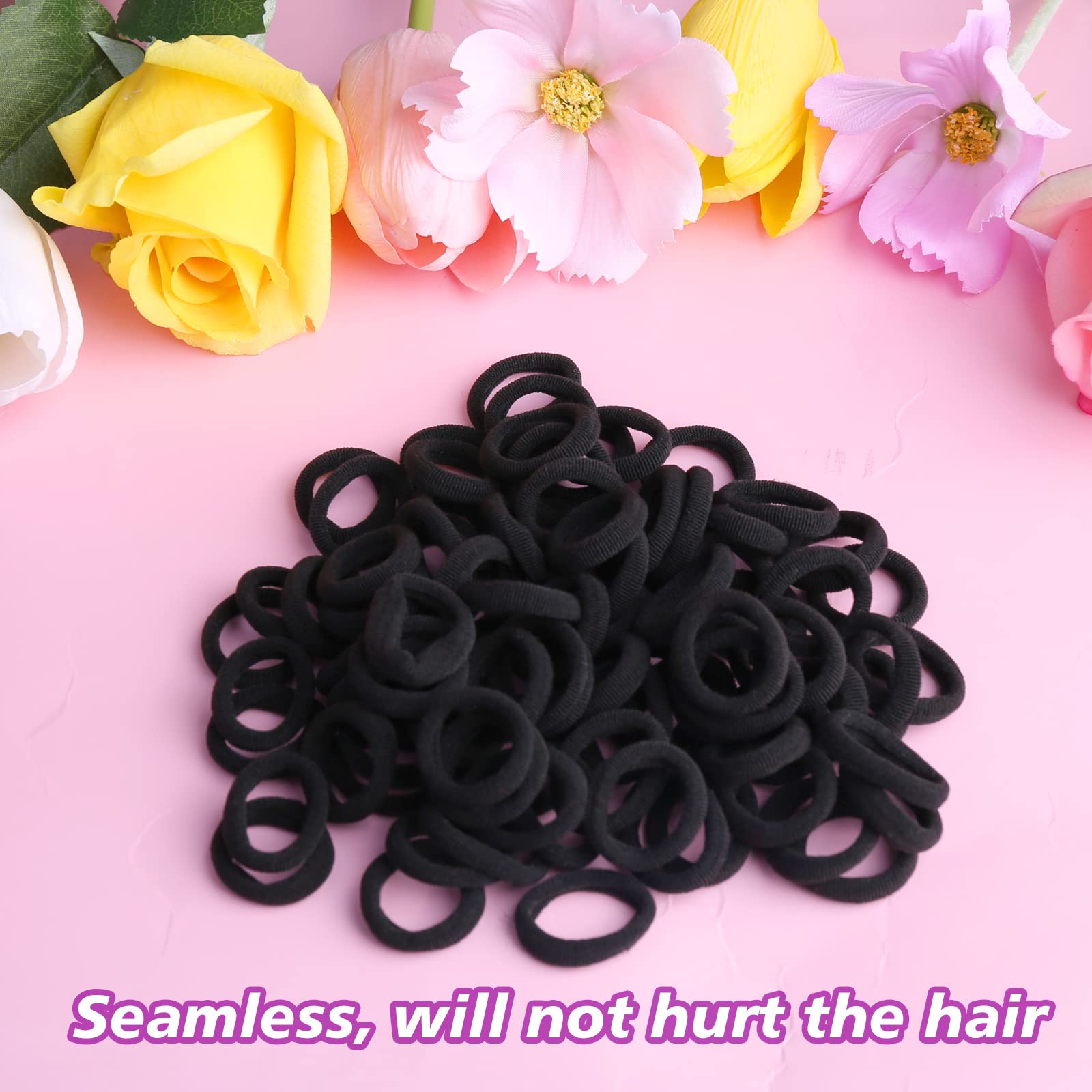 100 Pcs Soft Black Baby Hair Ties - Tiny Elastic Rubber Bands for Toddler Girls | Gentle Ponytail Holders for Newborns & Kids | Perfect for Daily Use, School, Parties & Photo Shoots