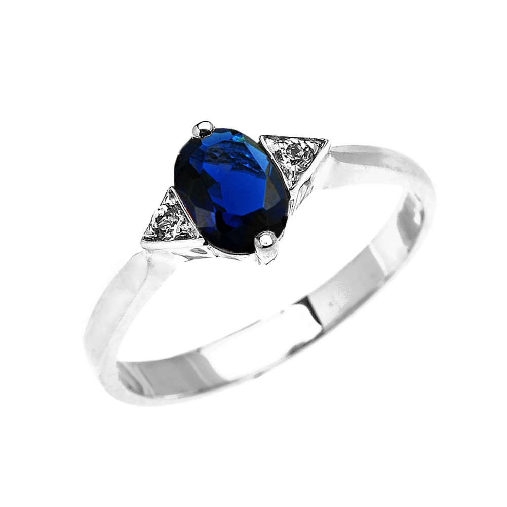 10K White Gold Solitaire Sapphire & White Topaz Engagement Ring for Women - Perfect Proposal, Wedding, Anniversary Gift (Ideal for Romantic Occasions & Special Celebrations)