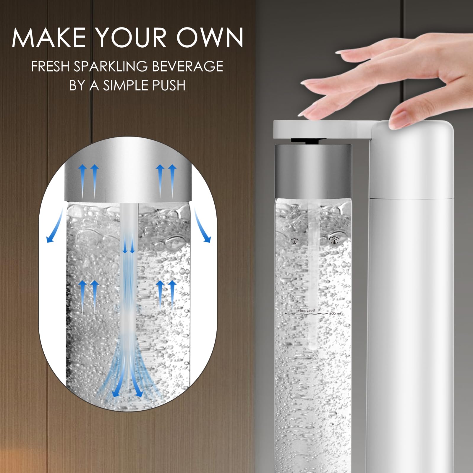 Sparkling Water Maker Machine - 1L BPA-Free Soda Carbonator with Bottle (CO2 Not Included) | Make Homemade Seltzer & Carbonated Drinks | Perfect for Kitchen, Office & Party Beverage Station