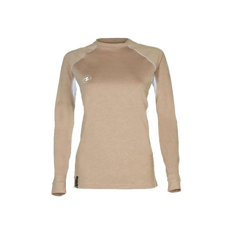 Women's Long Sleeve Rashguard Swimsuit - Beige/White XS - UPF 50+ Sun Protection for Surfing, Swimming & Yoga