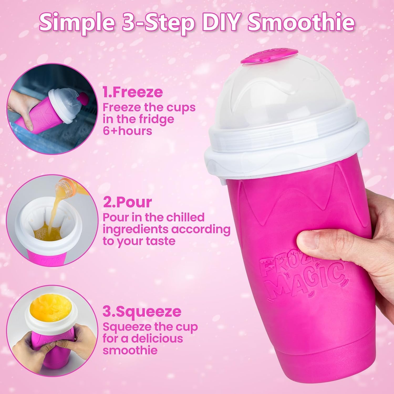2 Pack Magic Slushie Cup - Instant Frozen Slushy Maker, Double-Layer Reusable Drink Cup for Homemade Slushies, Smoothies & Summer Beverages - Perfect for Parties, BBQs & Outdoor Activities