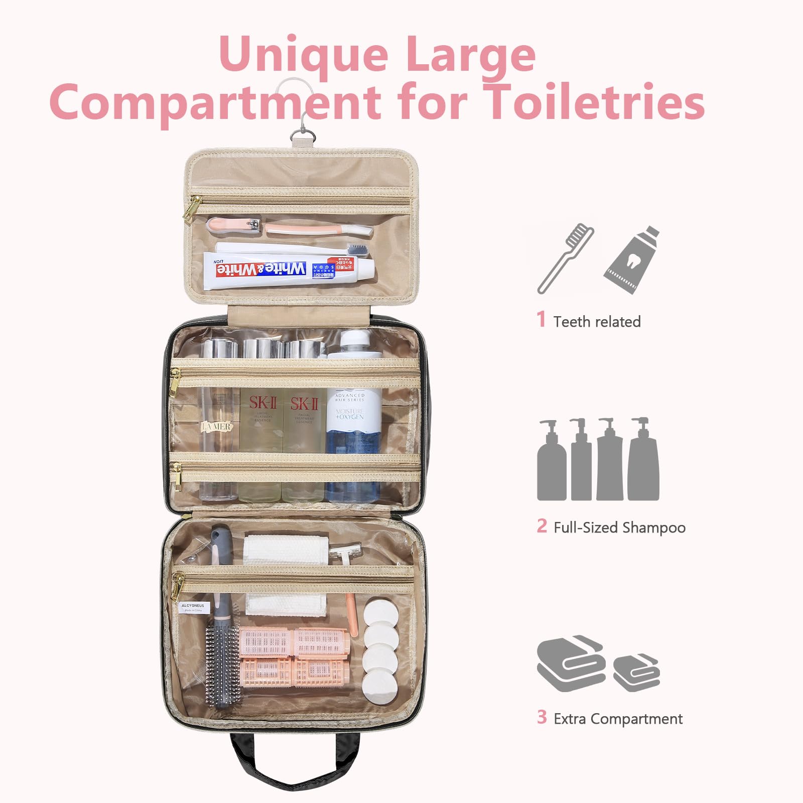 Urophylla Detachable Hanging Travel Toiletry Bag for Women - Large Waterproof Cosmetic Organizer with Multiple Pockets - Perfect for Makeup, Shampoo & Travel Essentials - Ideal for Vacation, Cruise, Business Trips & Gym