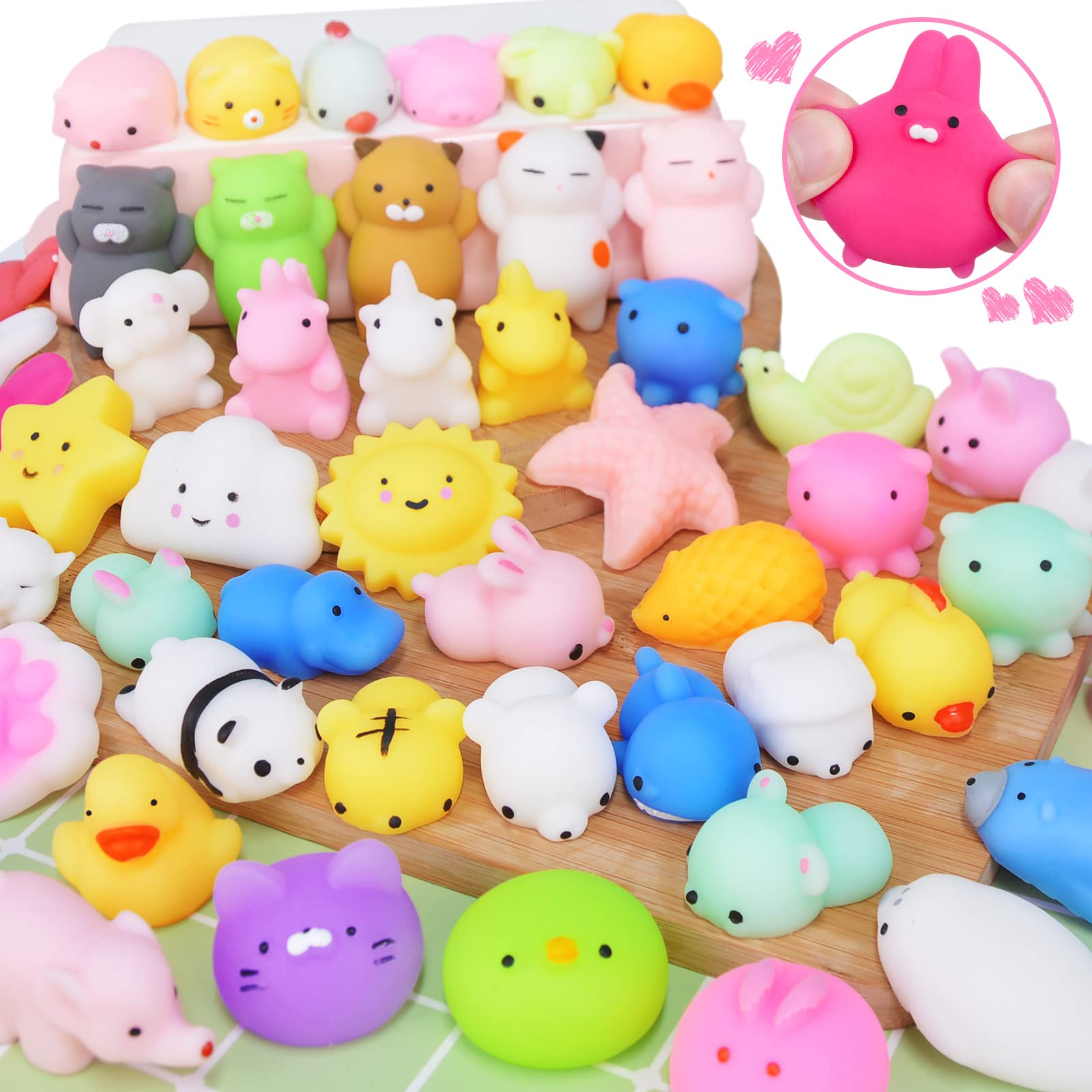 UMIKU 28PCS Mini Mochi Squishy Toys Set - Kawaii Animal Stress Relief Squishies for Kids & Adults, Cute Cat Unicorn Party Favors, Birthday Gifts for Boys Girls - Perfect for Classroom Rewards, Sensory Play, and Anxiety Relief