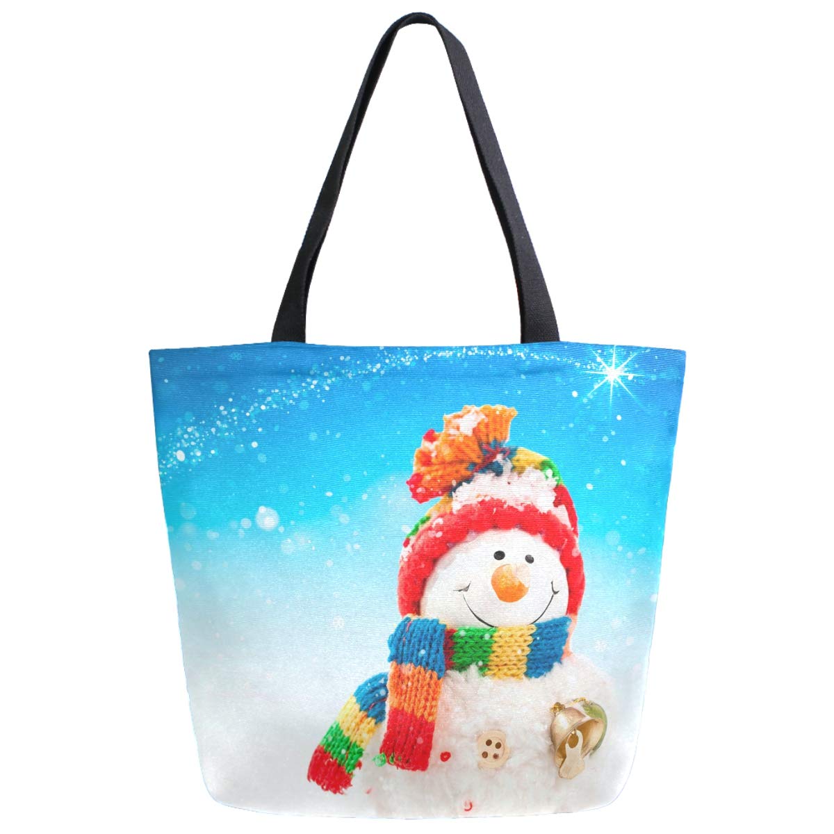 Kaariok Winter Snowman Christmas Painting Canvas Tote Bag - Extra Large Reusable Shopping Bag for Travel, Beach, Grocery & Storage - Durable Shoulder Handbag for Holiday Gifts & Everyday Use
