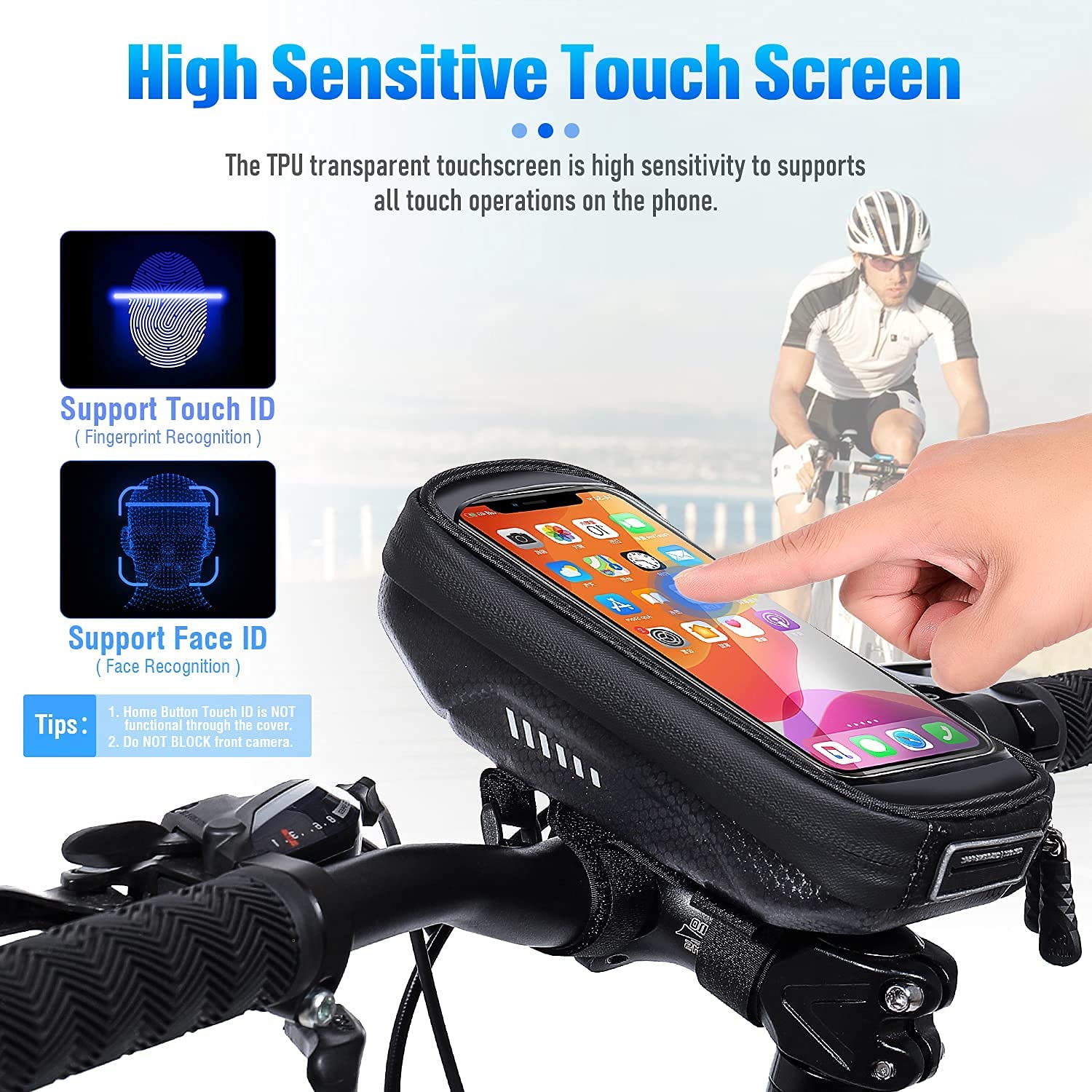 HUANLANG Waterproof Bike Phone Mount Holder - Universal Handlebar & Top Tube Bracket for Smartphones Under 6.7 Inches | Touchscreen Compatible | Ideal for Cycling, Commuting & Outdoor Adventures