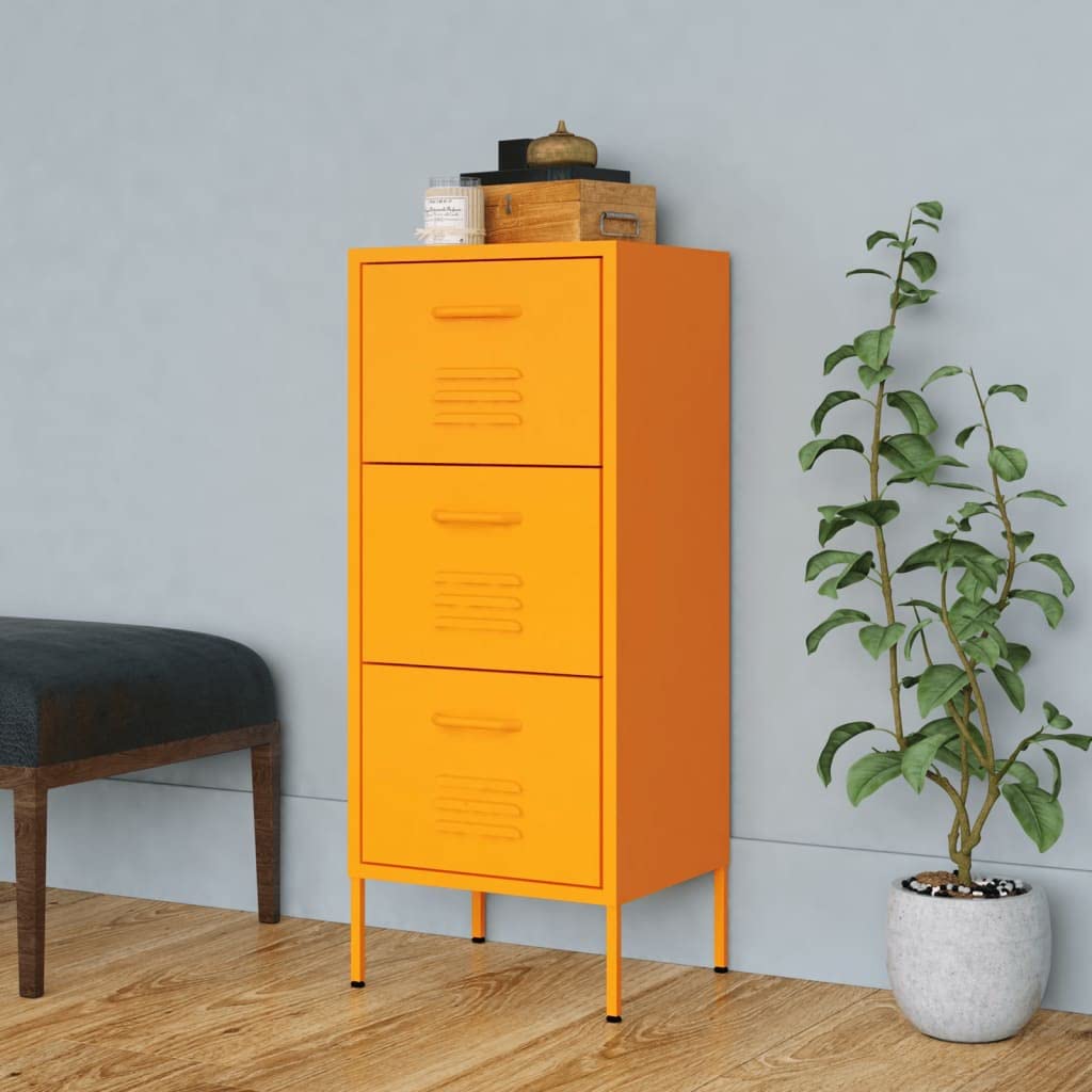 FAMIROSA 3-Drawer Metal Storage Cabinet - Tall Dresser Organizer with 4 Legs for Office & Home - Multipurpose Storage Solution (Mustard Yellow) | Perfect for Bedroom Clothes, Office Supplies & Living Room Organization