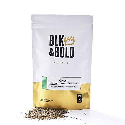 BLK & Bold Fair Trade Certified Chai Green Tea Loose Leaf - 3 oz Bag (Pack of 1) | 43 Hot or 21 Iced Cups | Organic Specialty Tea for Relaxation, Morning Boost & Afternoon Pick-Me-Up