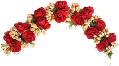 EPARTY-Juda Maker Hair Gajra Flower - Red Artificial Hair Accessory for Wedding Bun Hairstyles - Bridal Hair Jewelry for Women & Girls - Perfect for Indian Weddings, Festivals and Special Occasions
