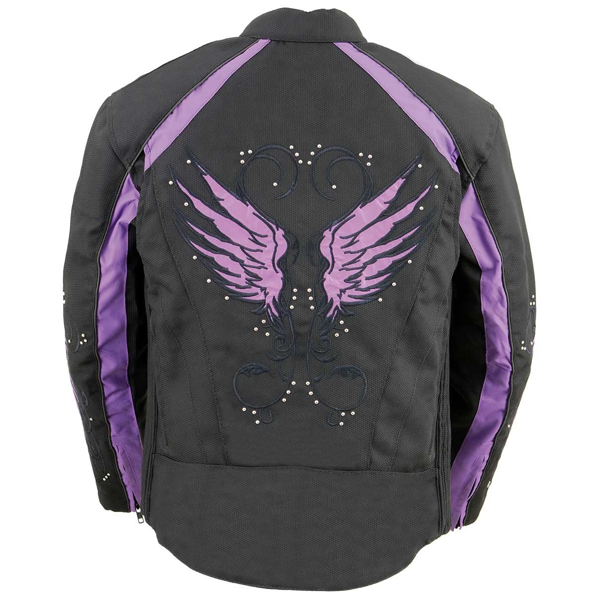 Milwaukee Leather SH1954 Women's Black Textile Motorcycle Jacket with Stud & Wings Detailing - Stylish Protective Riding Gear for Bikers & Outdoor Adventures