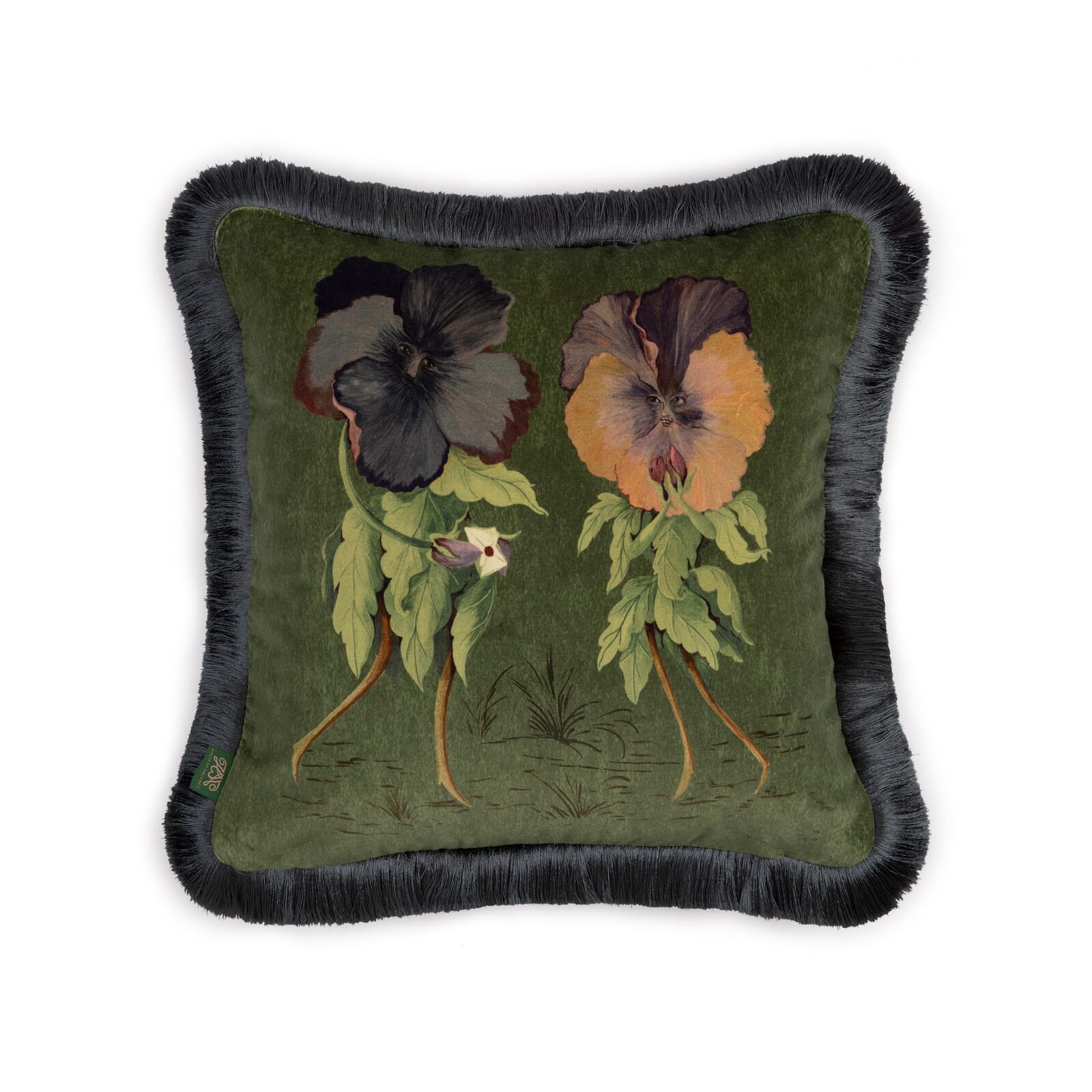 Velvet Love Letter Medium Fringed Throw Pillow Cushion Cover - Soft Bohemian Home Decor for Sofa, Bed, Living Room - Perfect for Cozy Reading Nook or Bedroom Accent (Green/Verde)