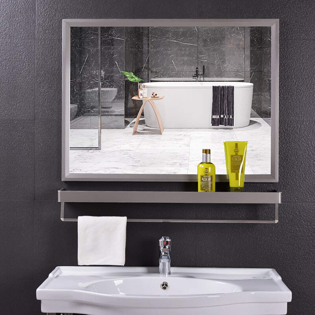 Rectangle Bathroom Mirror with Shelf & Towel Bar - Stainless Steel Wall-Mounted Makeup Mirror for Vanity, Powder Room & Modern Bathroom Decor