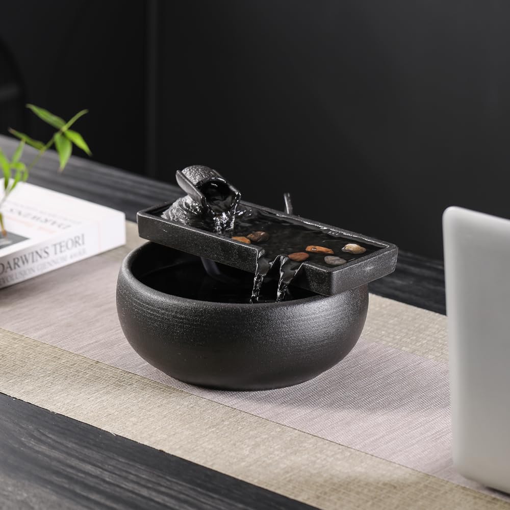 Ceramic Tabletop Fountain for Indoor & Outdoor Use - Relaxing Water Feature for Office, Desk, Patio, Garden Decor | Perfect for Home, Meditation & Stress Relief