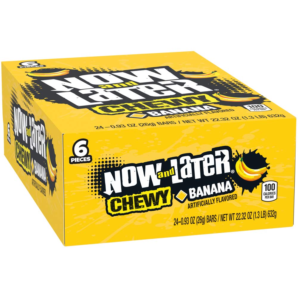 Now and Later Chewy Candy Bars - Cherry & Banana Flavored (24 Pack) | Bulk Assorted Fruit Candy for Parties, Halloween Treats & Office Snacks