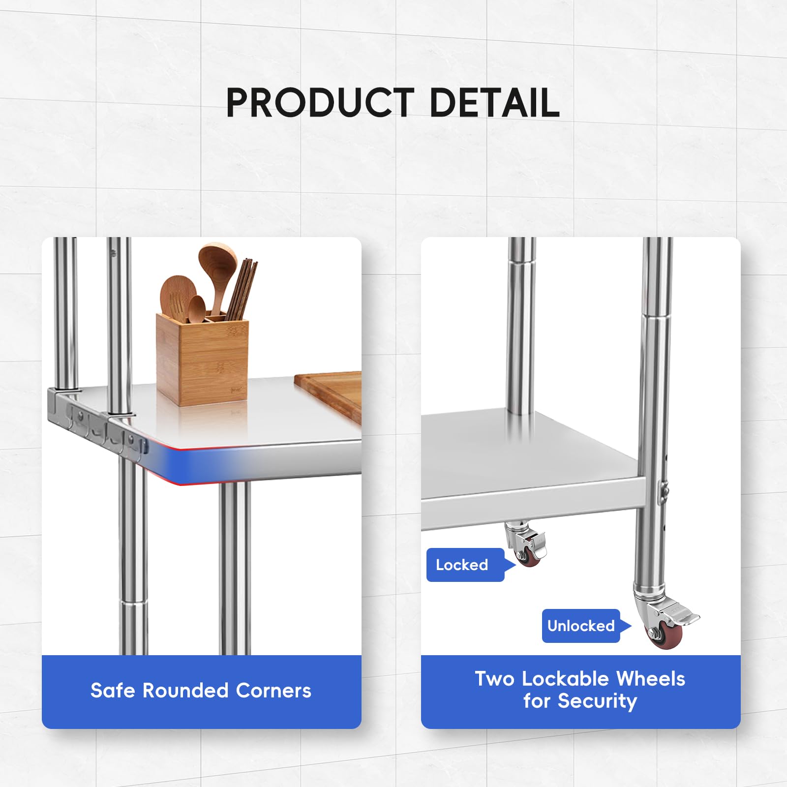 GARVEE 30 x 24 Inches Stainless Steel Work Table with Adjustable Shelf & Hooks - Heavy Duty Commercial Grade, Rustproof, High Weight Capacity - Perfect for Restaurant Kitchen, Food Prep, Garage Workshop & Industrial Use