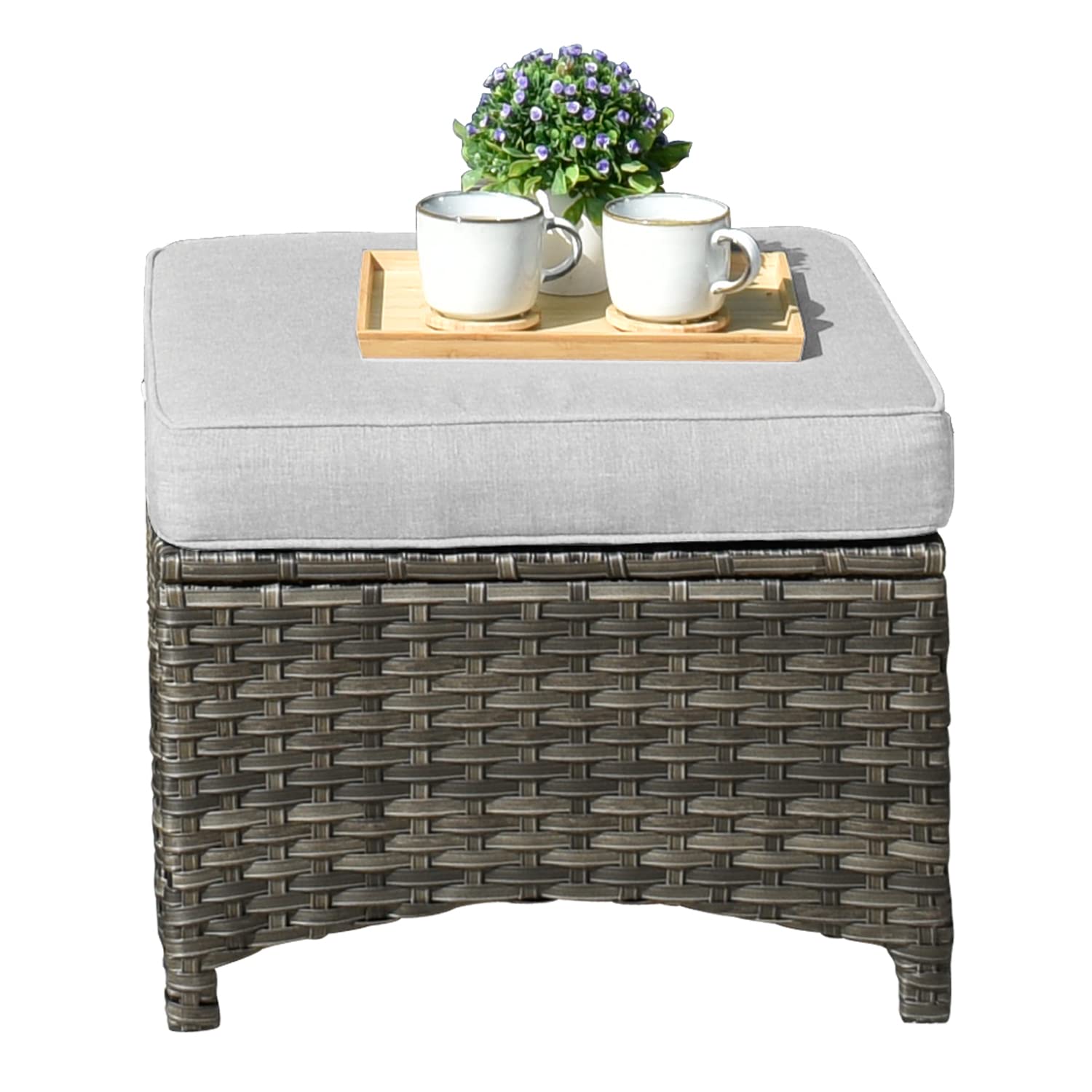 Modern Grey Rectangular Patio Furniture Set - Waterproof Outdoor Rattan Sofa Set with Cushions for Garden, Backyard, Poolside & Balcony Relaxation