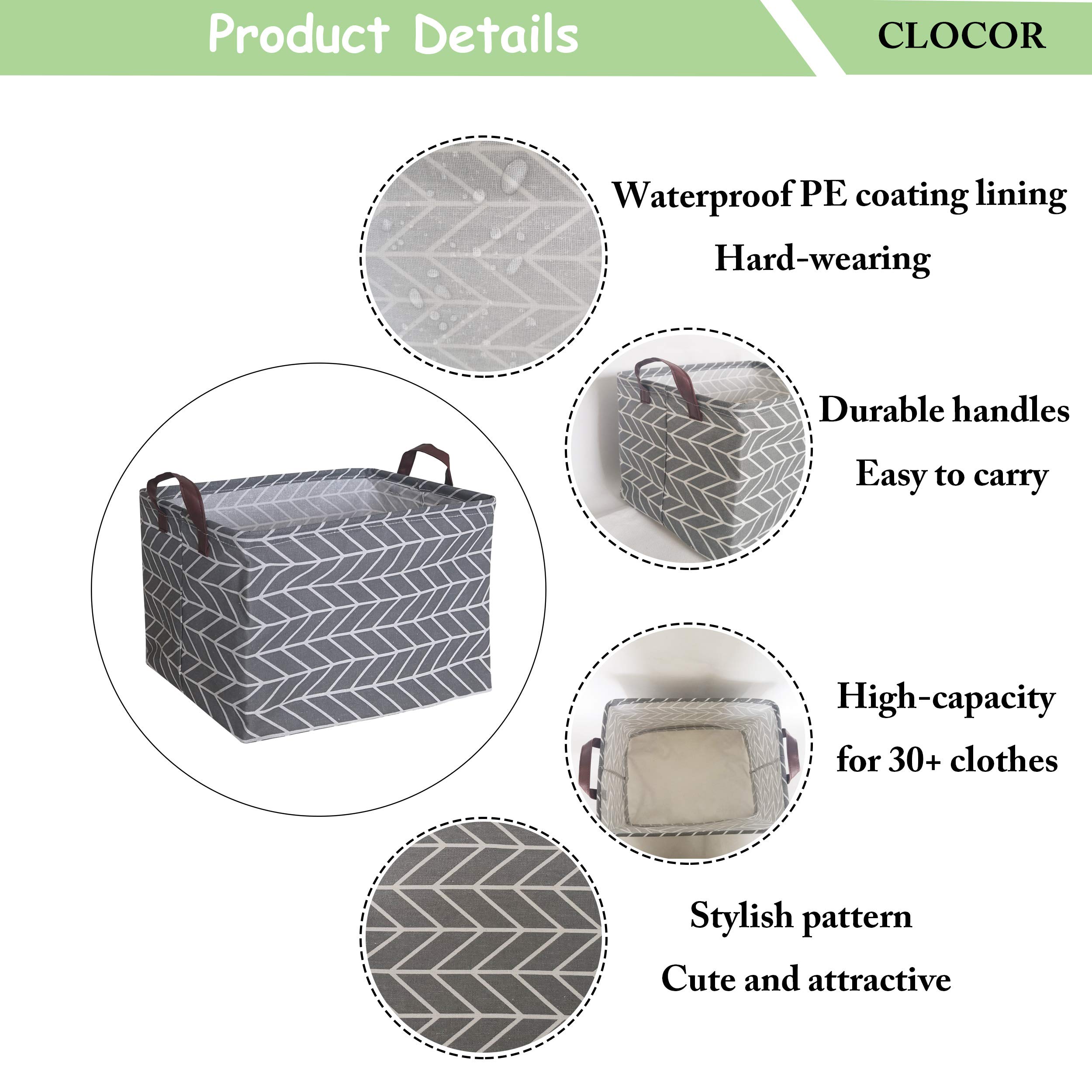 CLOCOR Collapsible Rectangular Storage Basket with Handles - Waterproof Coating Fabric Bin for Home Organization, Toys, Books & Shelves | Cute Arrow Pattern | Perfect for Nursery, Closet & Bathroom Storage