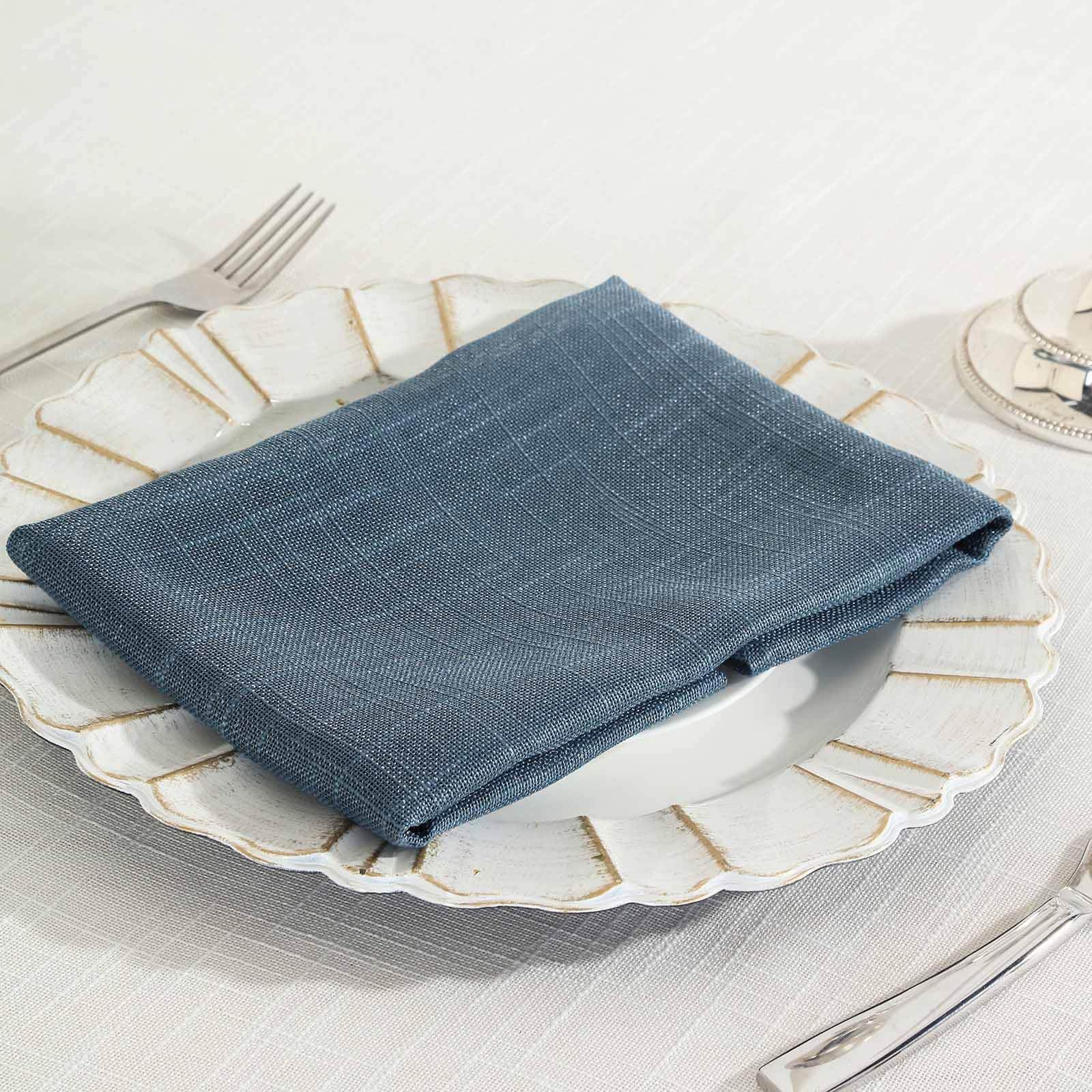 Efavormart 5 Pack Blue 20x20 Inch Premium Faux Linen Napkins - Slubby Textured Wrinkle Free Cloth Napkins for Wedding, Party & Formal Dining Decor