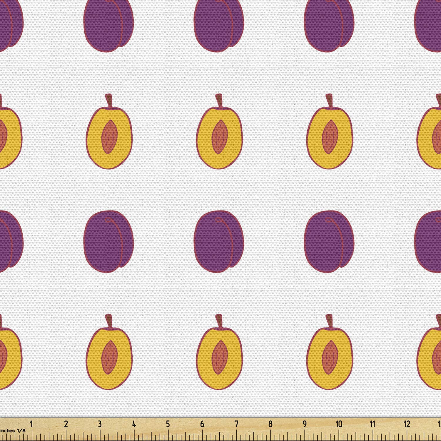 Ambesonne Fruits Fabric by The Yard - Exotic Plum Slices Summer Juicy Organic Snacks Print, Decorative Upholstery & Home Decor Fabric, 10 Yards, Purple & Apricot - Perfect for DIY Projects, Curtains, Pillows & Table Runners